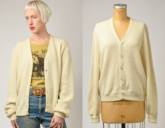 1960s Grandpa Sweater Ivory Knit Mod Button Down Cardigan Sweater