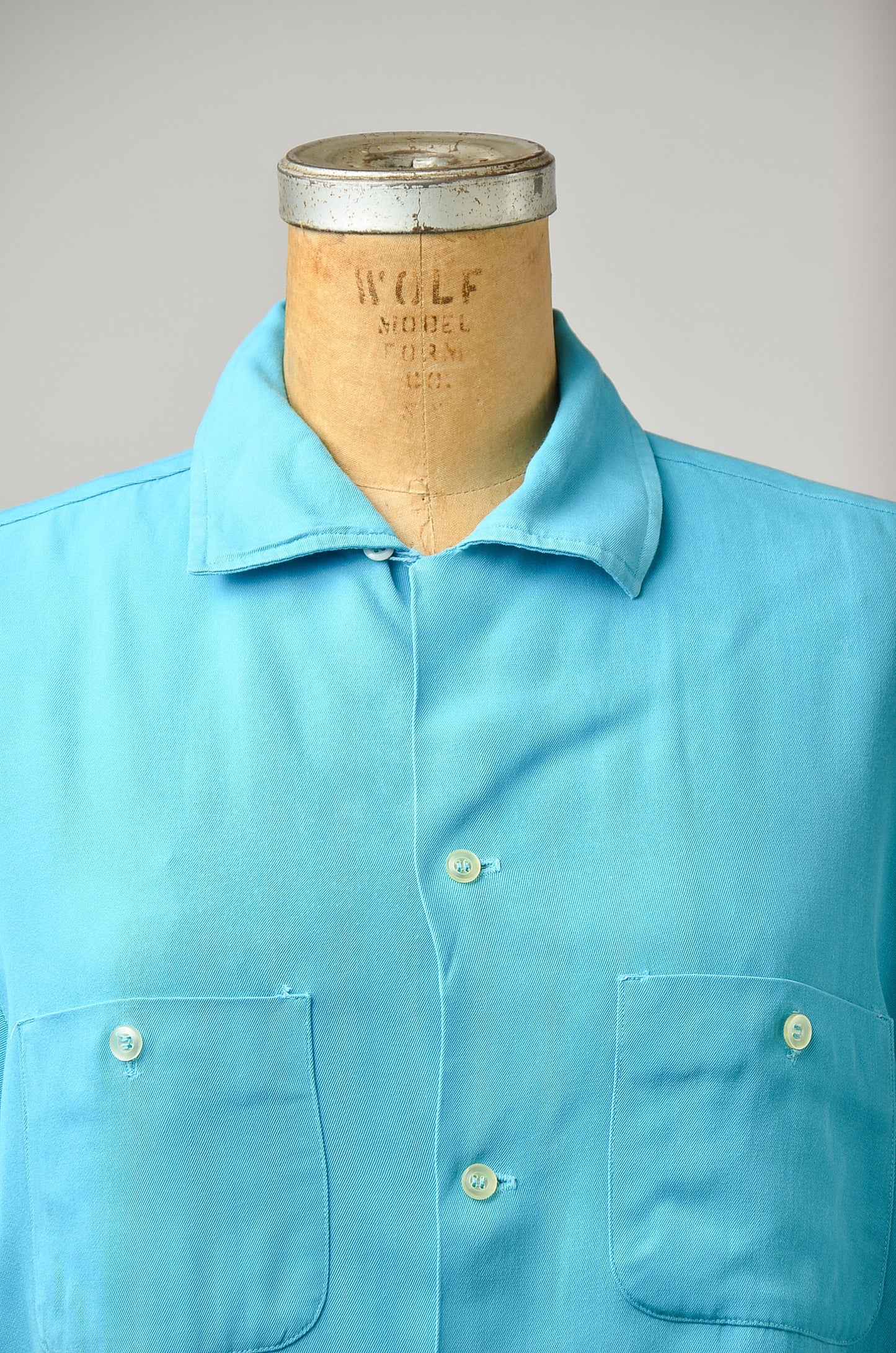 1950s Bowling Shirt Sky Blue Rayon Penney's Towncraft Bowler Shirt