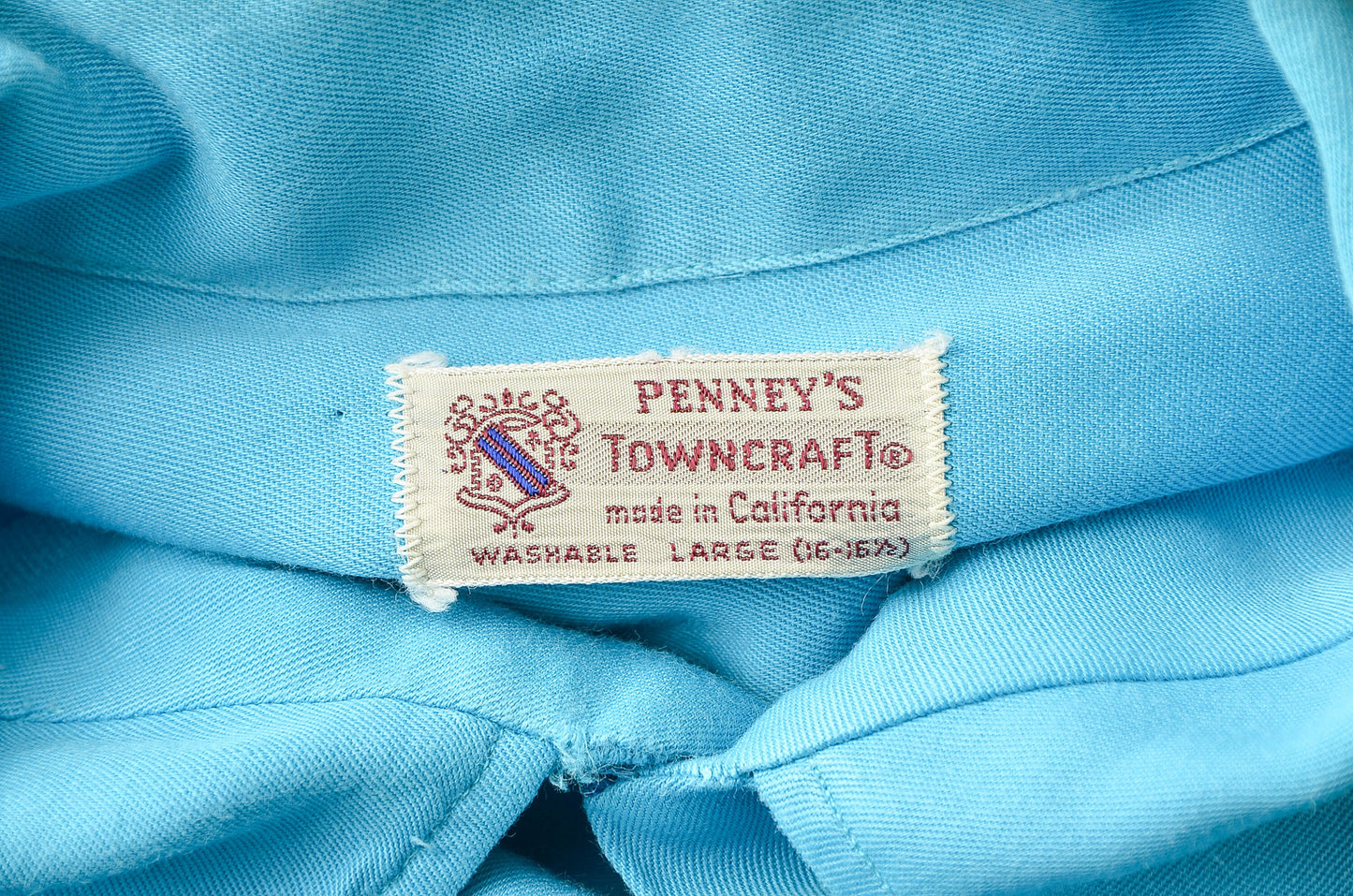 1950s Bowling Shirt Sky Blue Rayon Penney's Towncraft Bowler Shirt