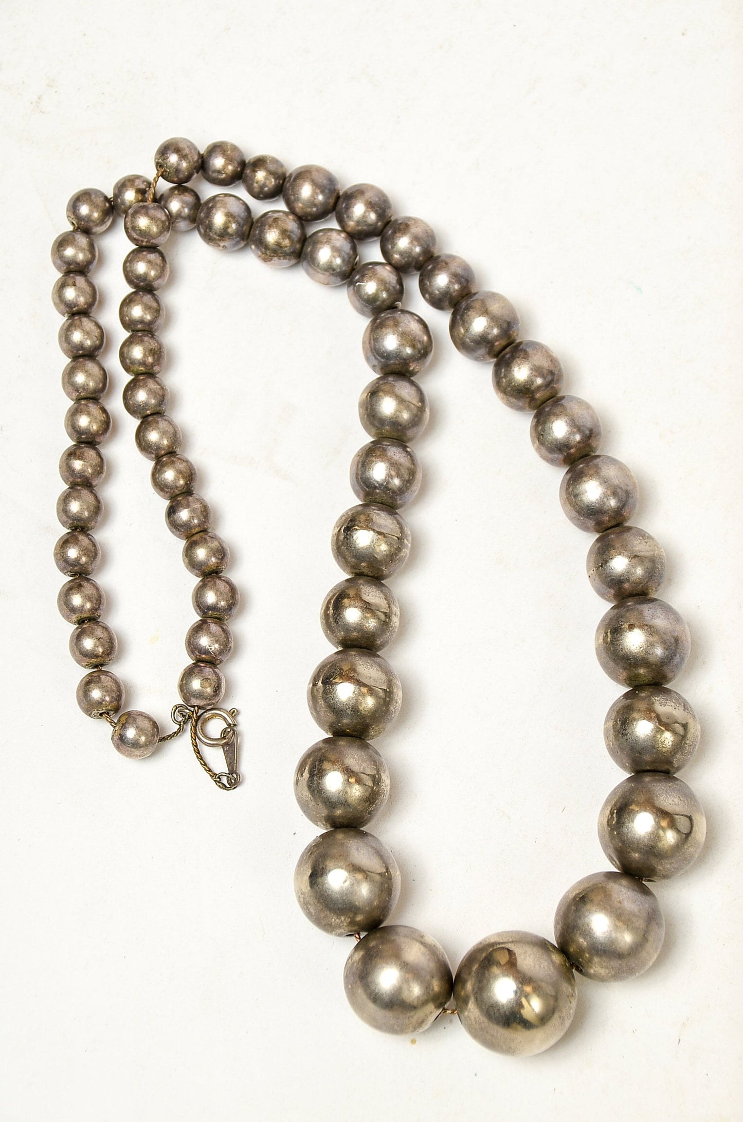 Vintage Navajo Pearls Sterling Silver Graduated Silver Pearl Necklace