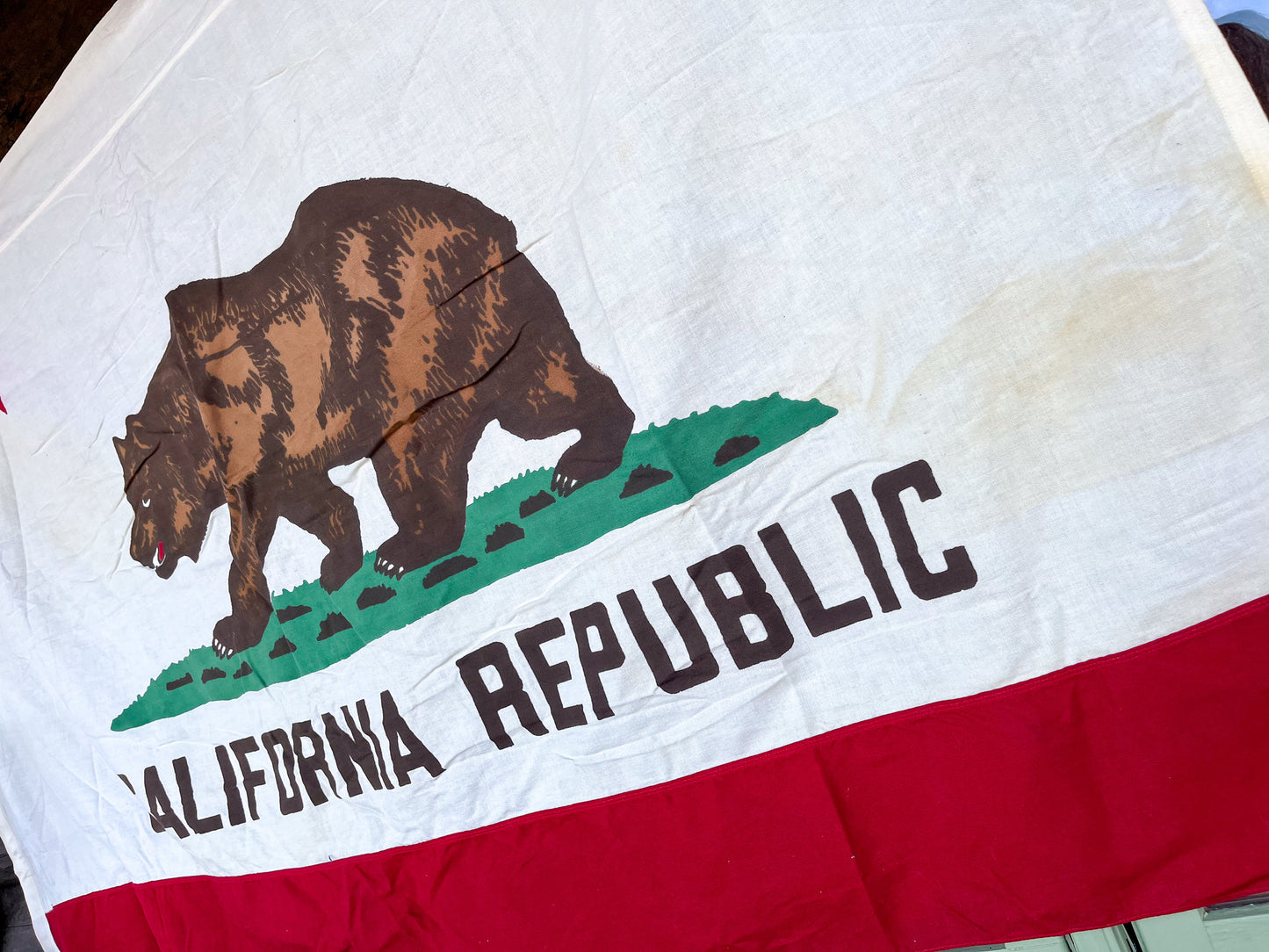 1940s Cotton California Republic State Bear Flag Cloth Banner 6' x 4'