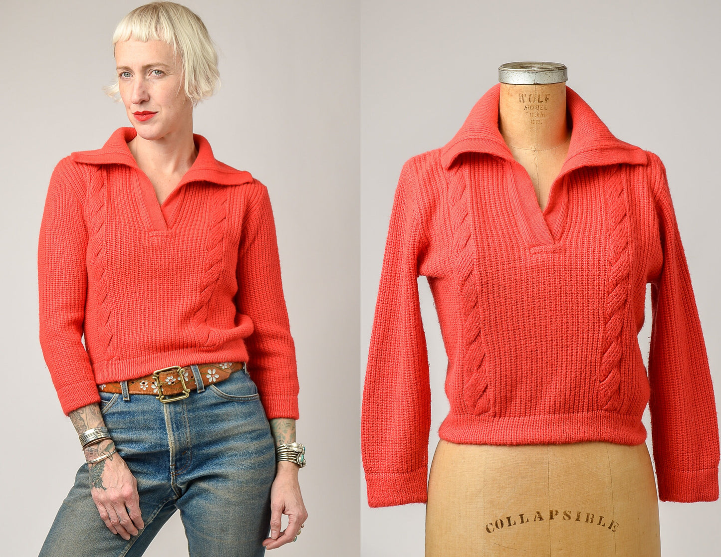 1950s Coral Knit Mid Century Rockabilly Crop Sweater