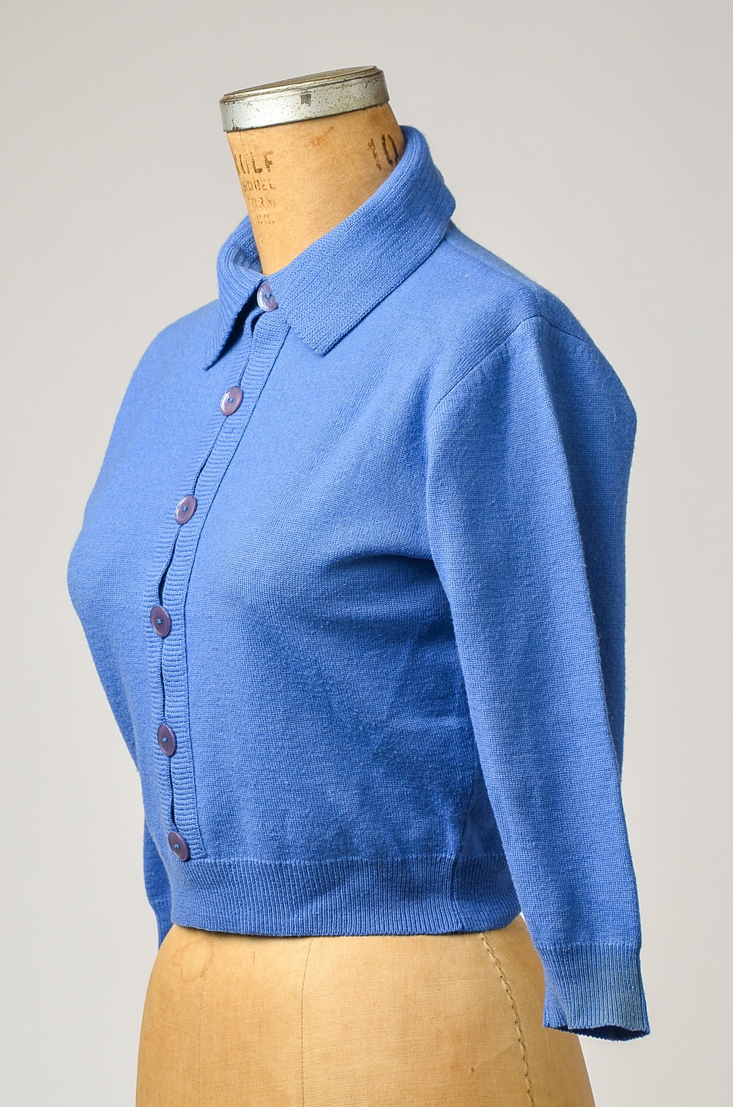 1950s Jantzen Blue Knit Mid Century Rockabilly Crop Sweater