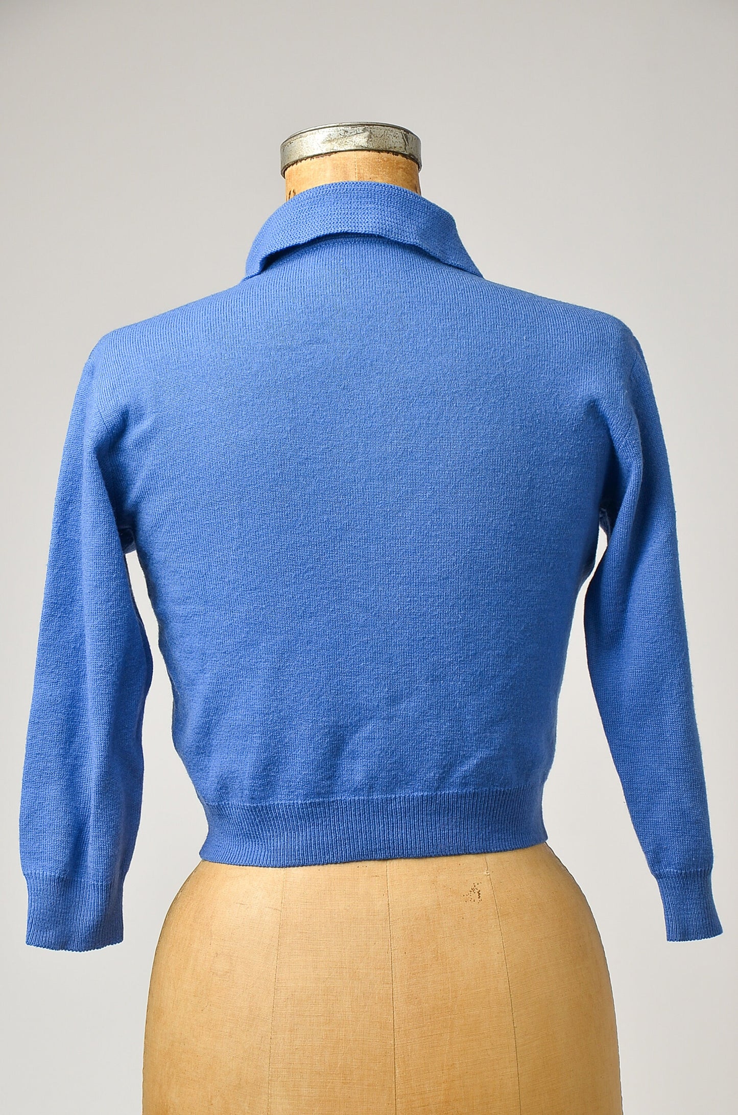 1950s Jantzen Blue Knit Mid Century Rockabilly Crop Sweater