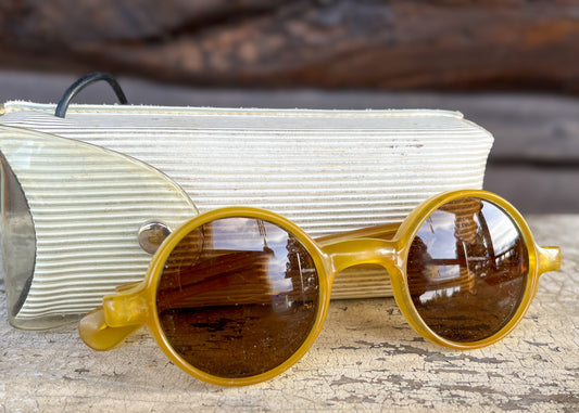 1960s Yellow Round Sunglasses 1930s Style Circle Glasses