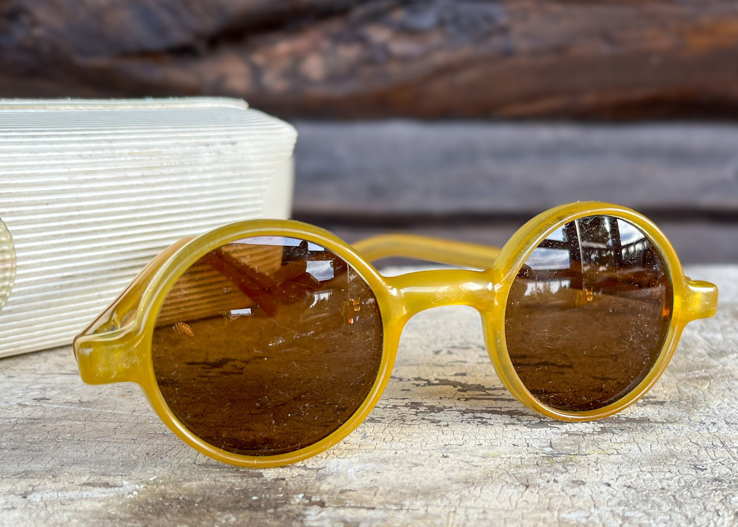 1960s Yellow Round Sunglasses 1930s Style Circle Glasses