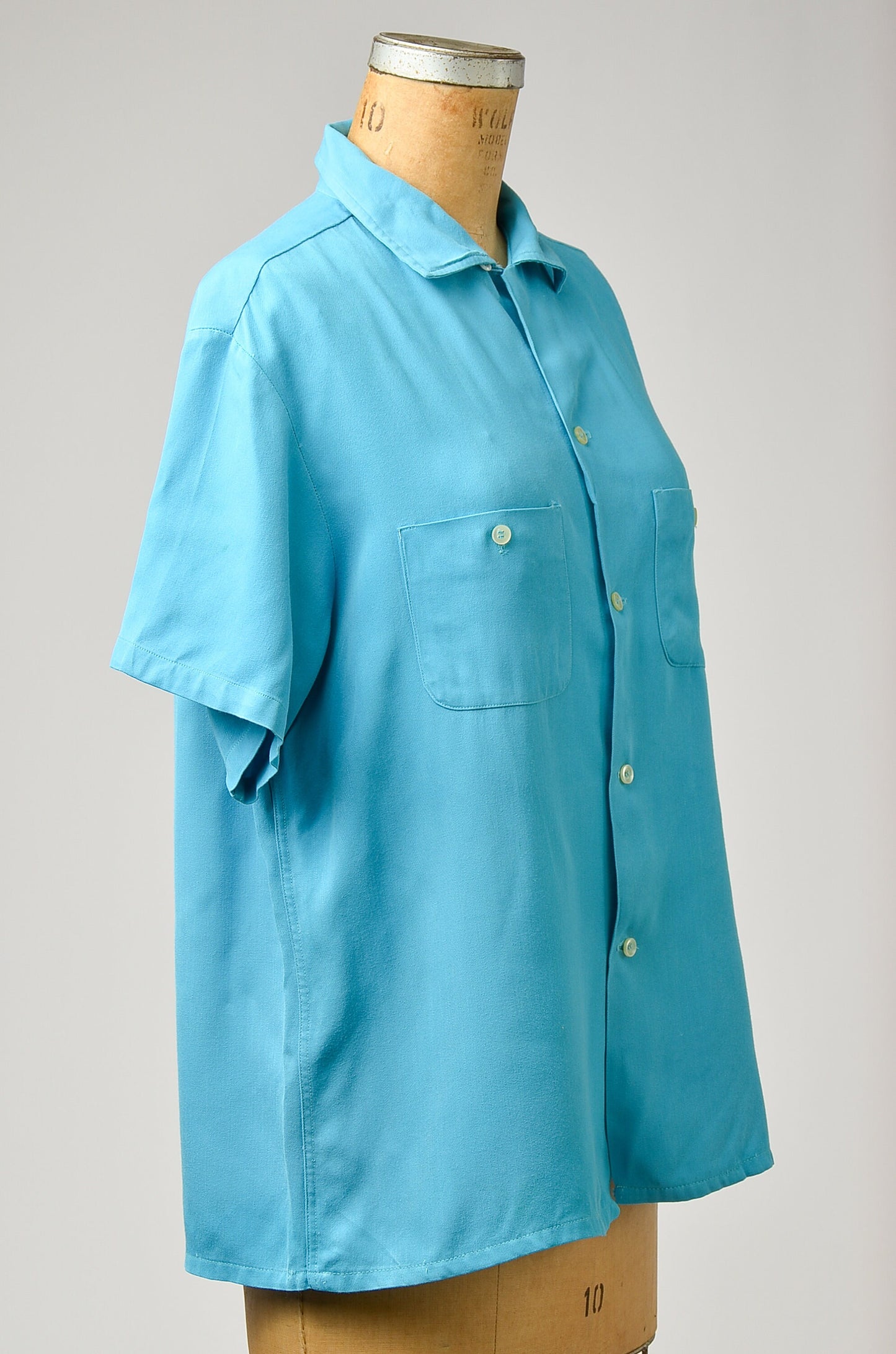 1950s Bowling Shirt Sky Blue Rayon Penney's Towncraft Bowler Shirt