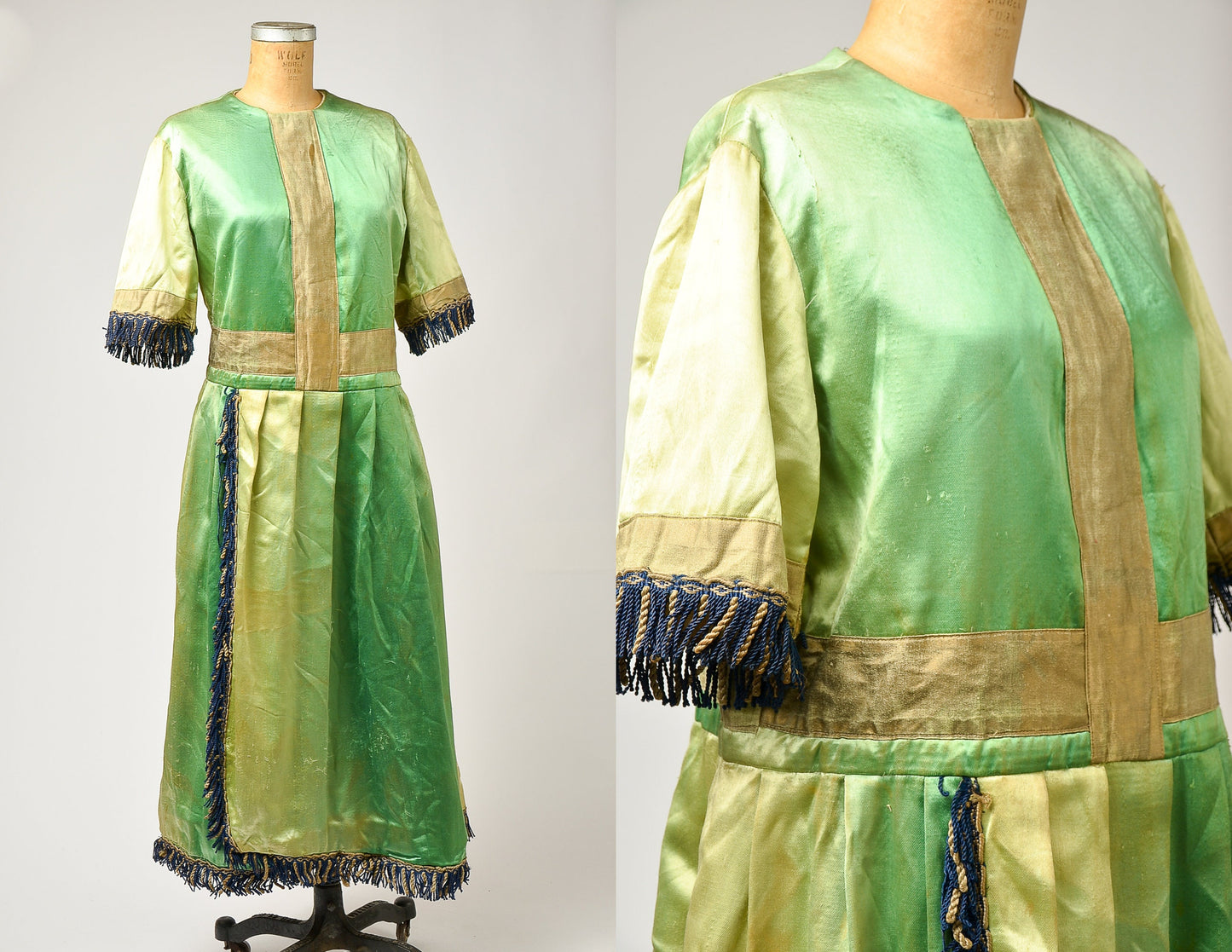 Edwardian Green Silk Full Figure Satin Dress Gown