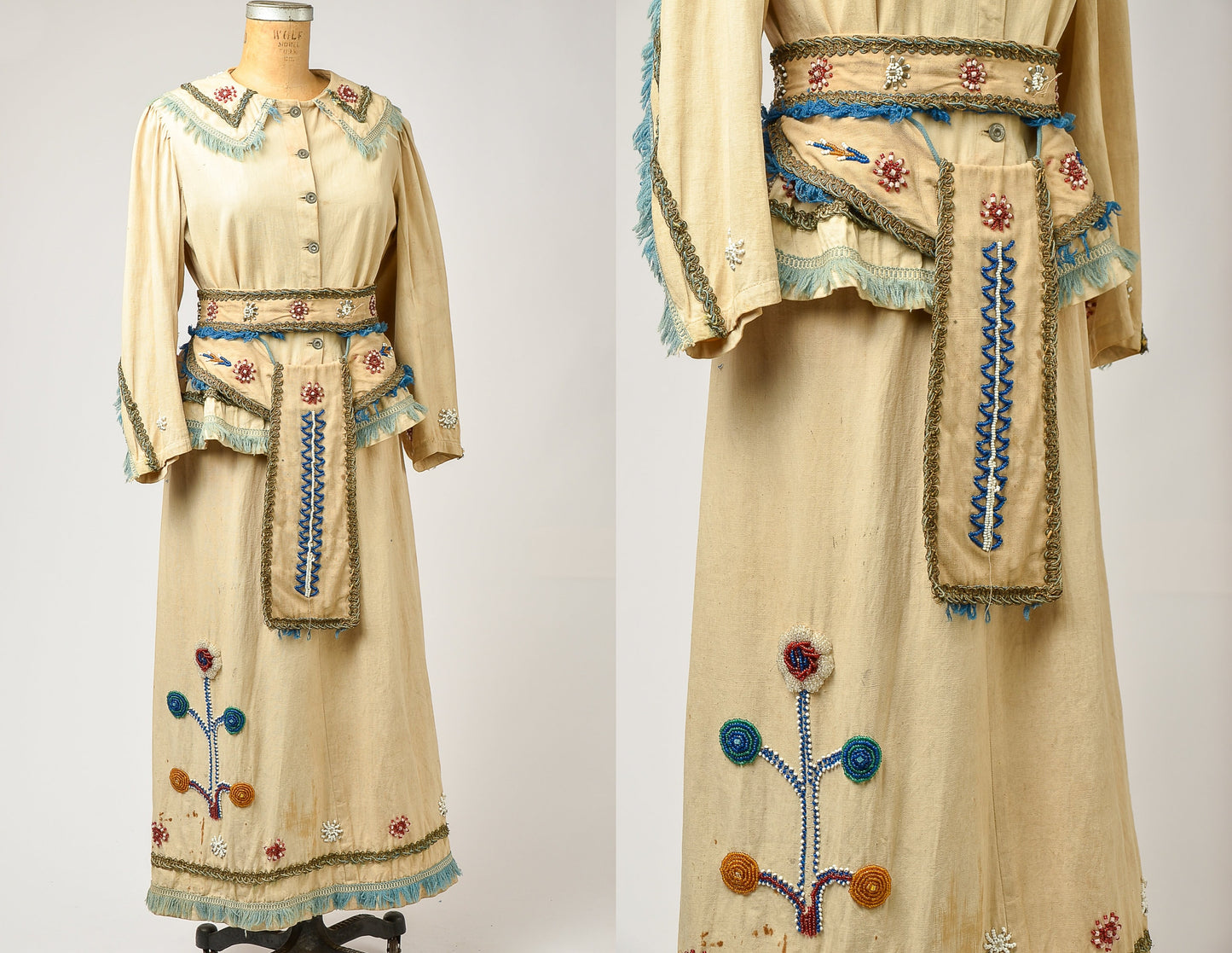 1800s Native American School Uniform Twill Cotton Hand Beaded Cree Indian Girls Dress