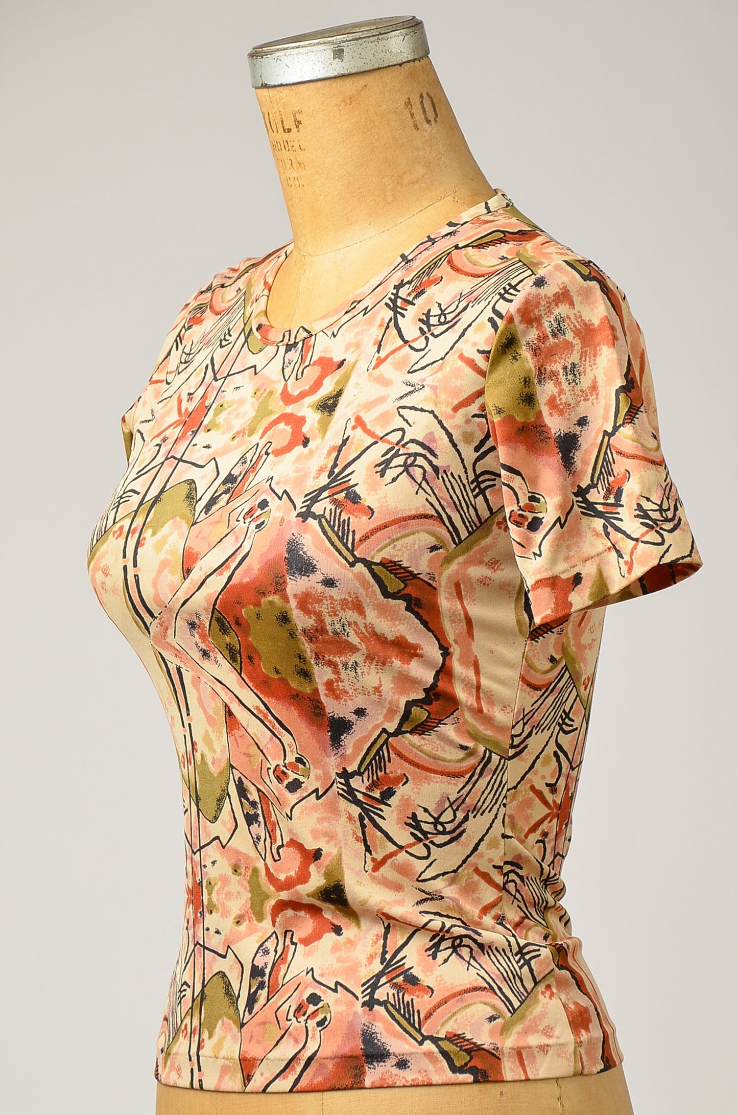 1970s Abstract Novelty Print Shirt Fitted All Over Print Top