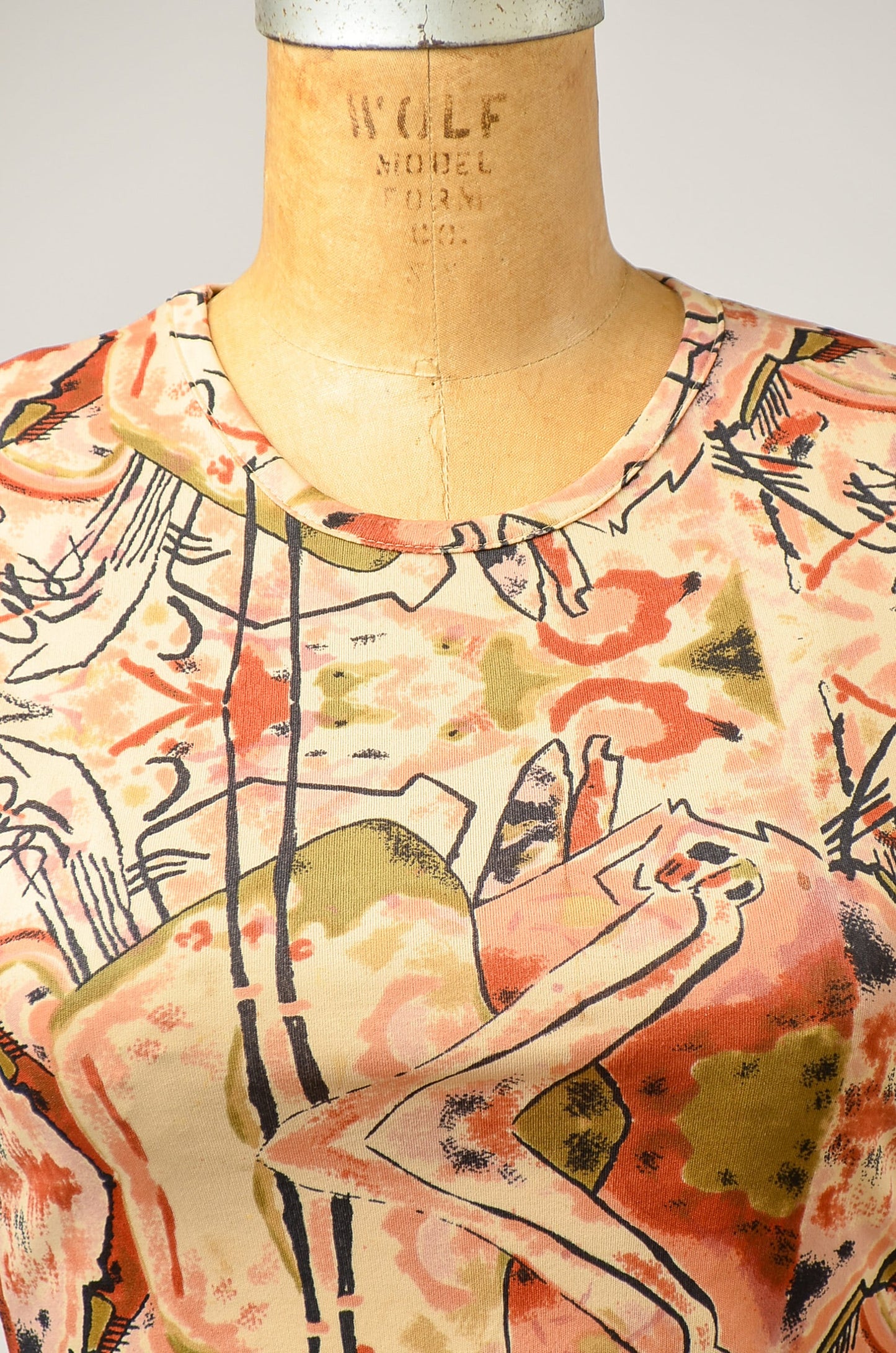 1970s Abstract Novelty Print Shirt Fitted All Over Print Top