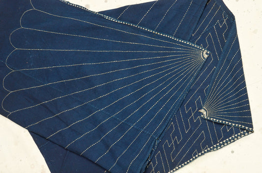 Antique Japanese Indigo Sashiko Furoshiki Large Hand Dyed Embroidered Textile 66 x 64