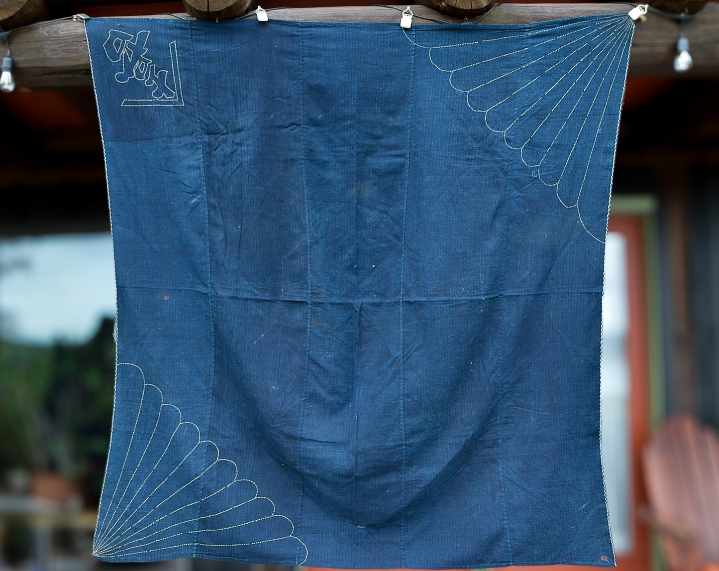 Antique Japanese Indigo Sashiko Furoshiki Large Hand Dyed Embroidered Textile 64 x 62