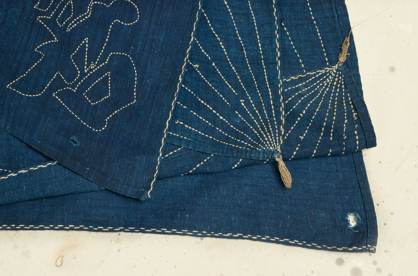 Antique Japanese Indigo Sashiko Furoshiki Large Hand Dyed Embroidered Textile 64 x 62