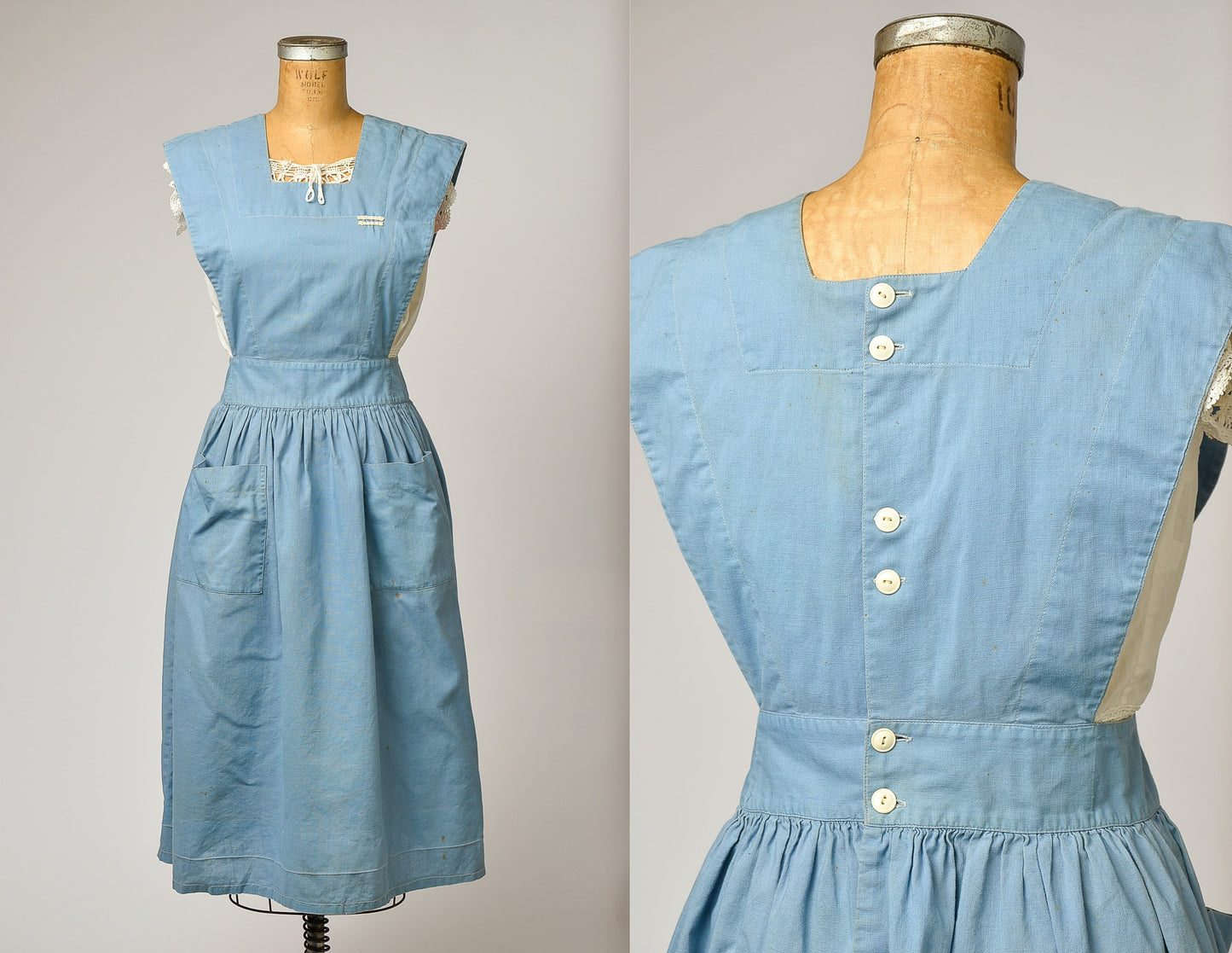 1940s American Red Cross Chambray Pinafore Nurse Dress