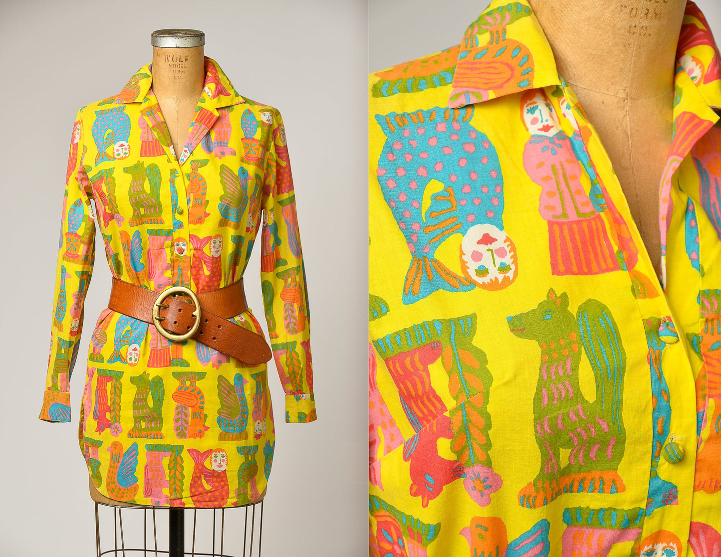 1960s Pop Art Mermaid Novelty Print Cotton Tunic Mini Dress