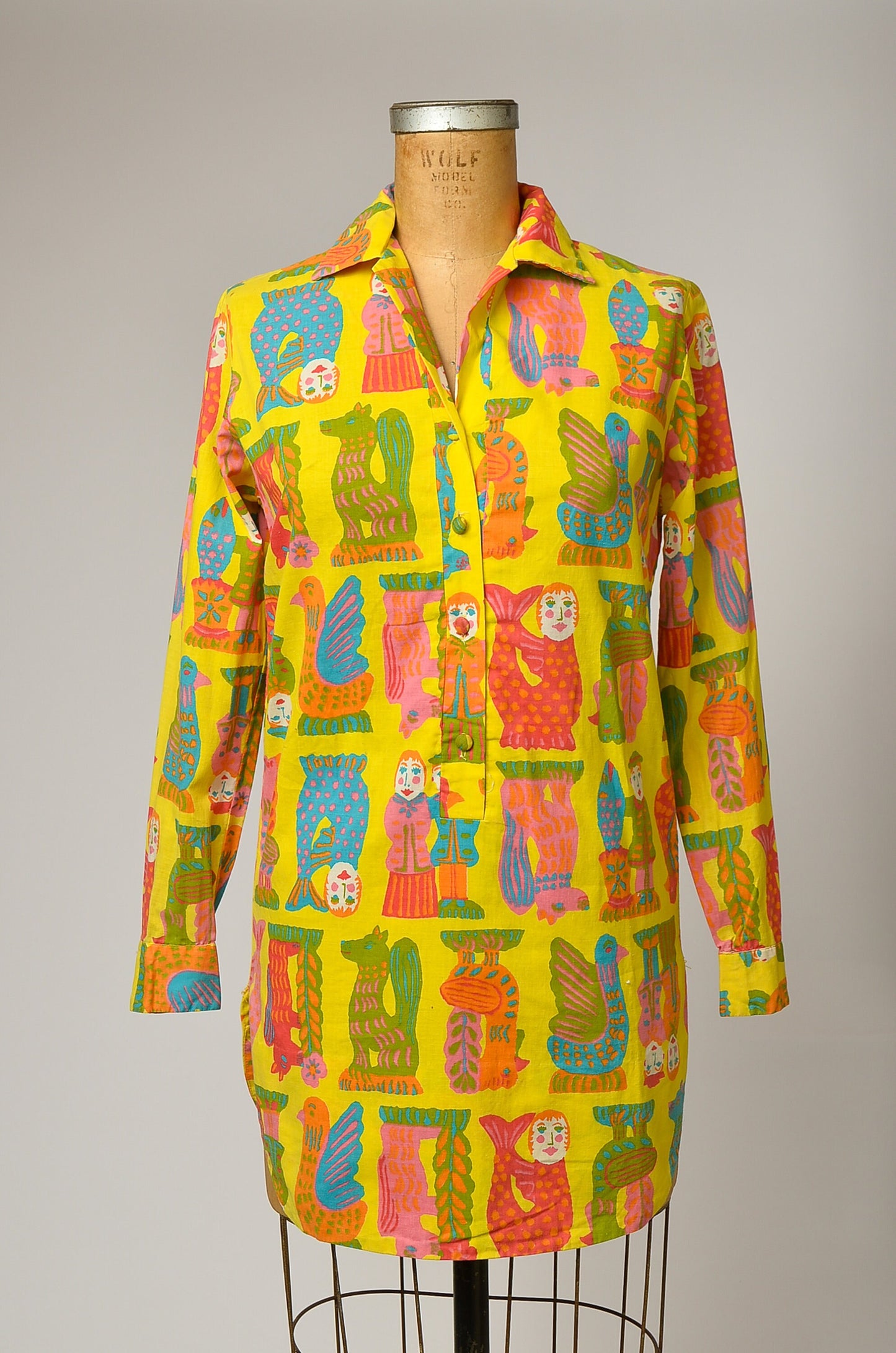 1960s Pop Art Mermaid Novelty Print Cotton Tunic Mini Dress