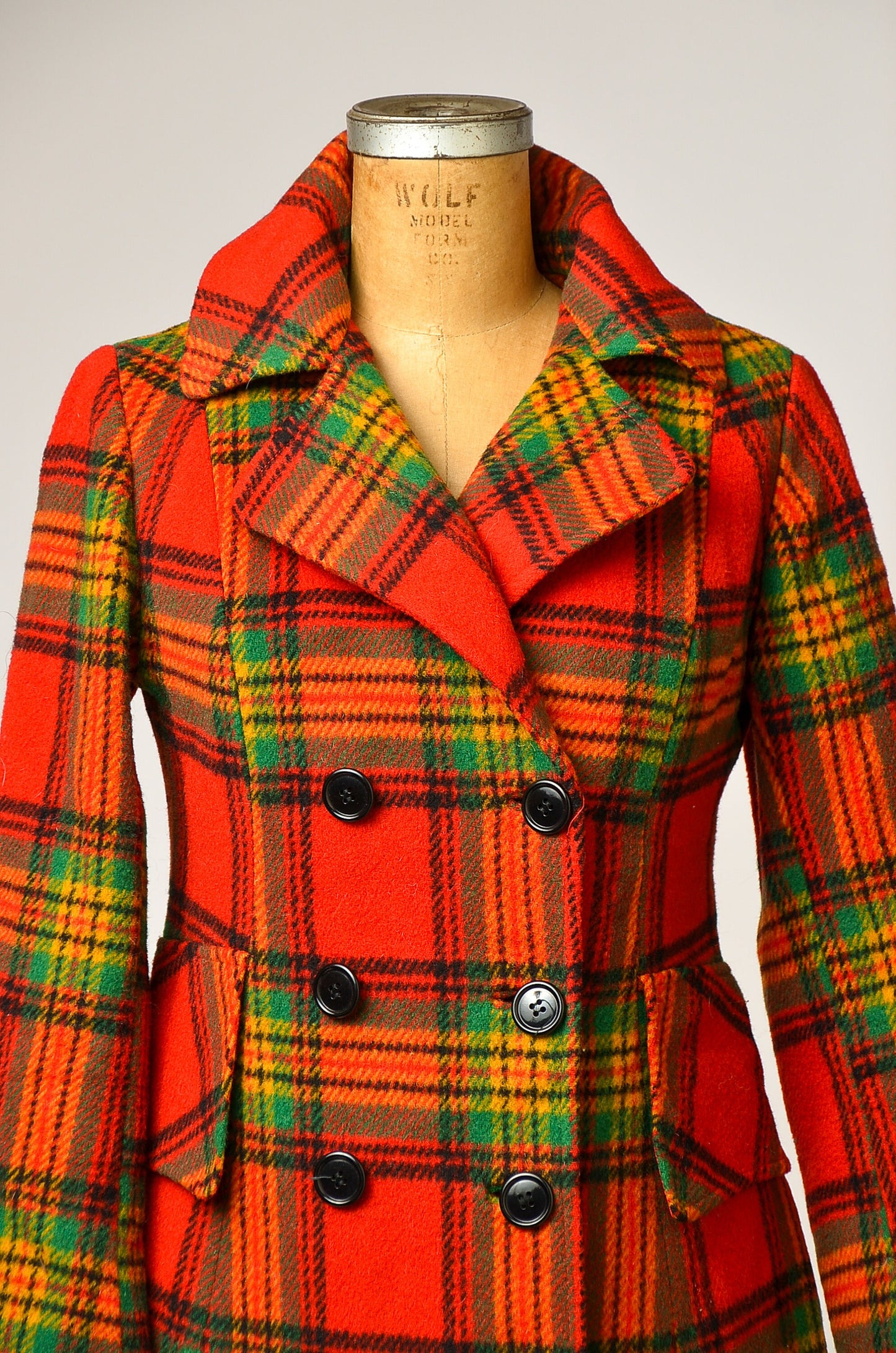 1970s Saks 5th Ave Red Tartan Wool Trench Coat