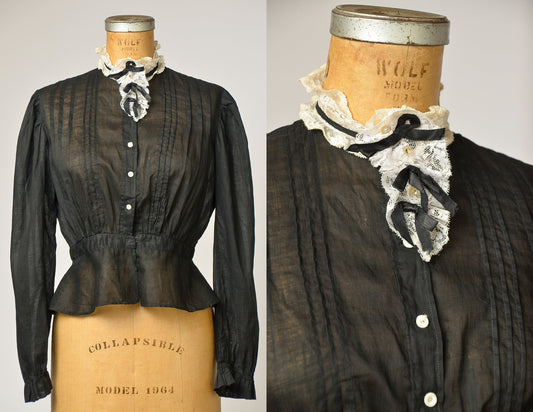 Edwardian Cotton Mourning Blouse 1800's Crop Blouse