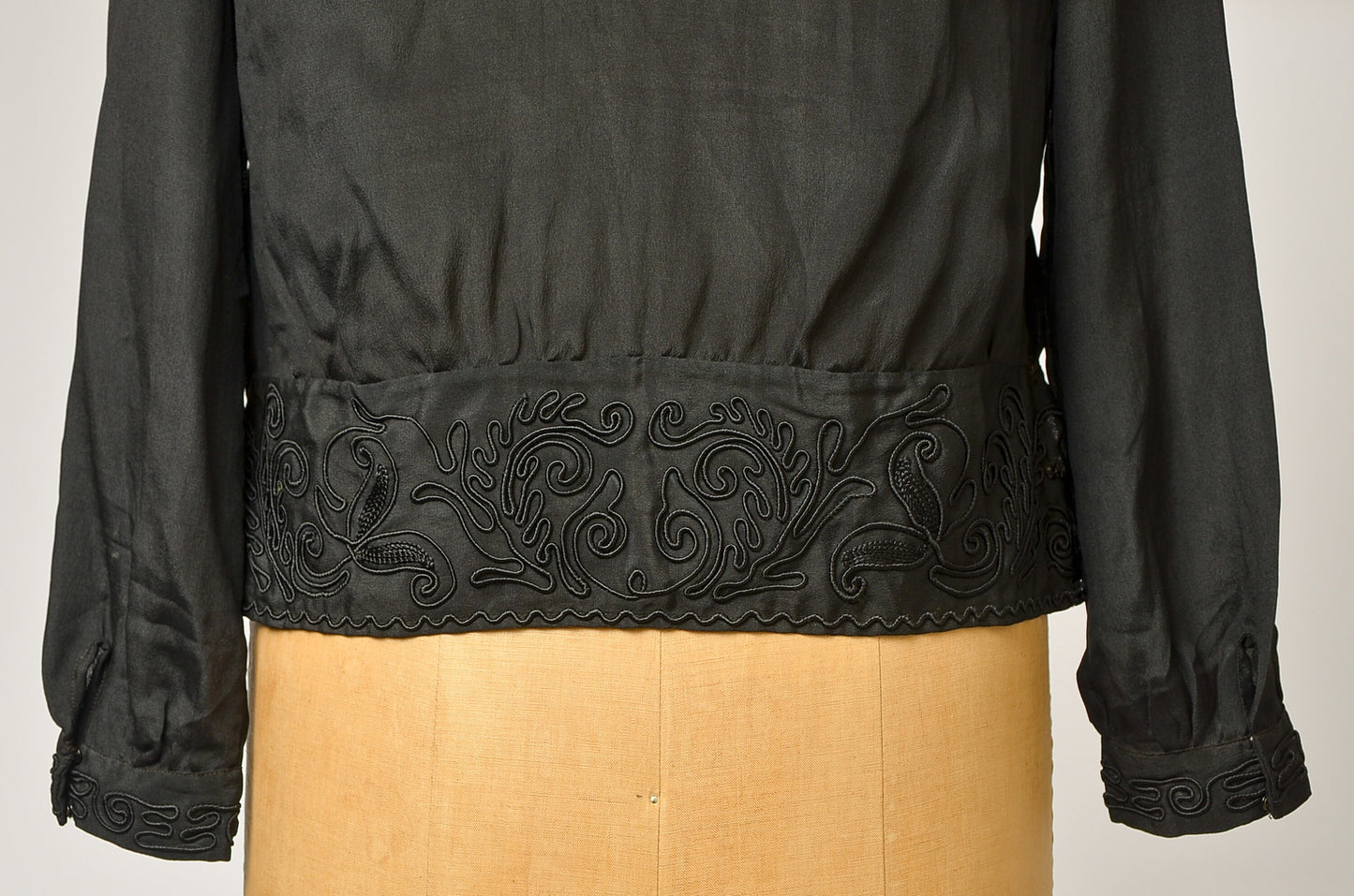 1920s Art Deco Blouse Black Silk Long Sleeve Formal Shirt