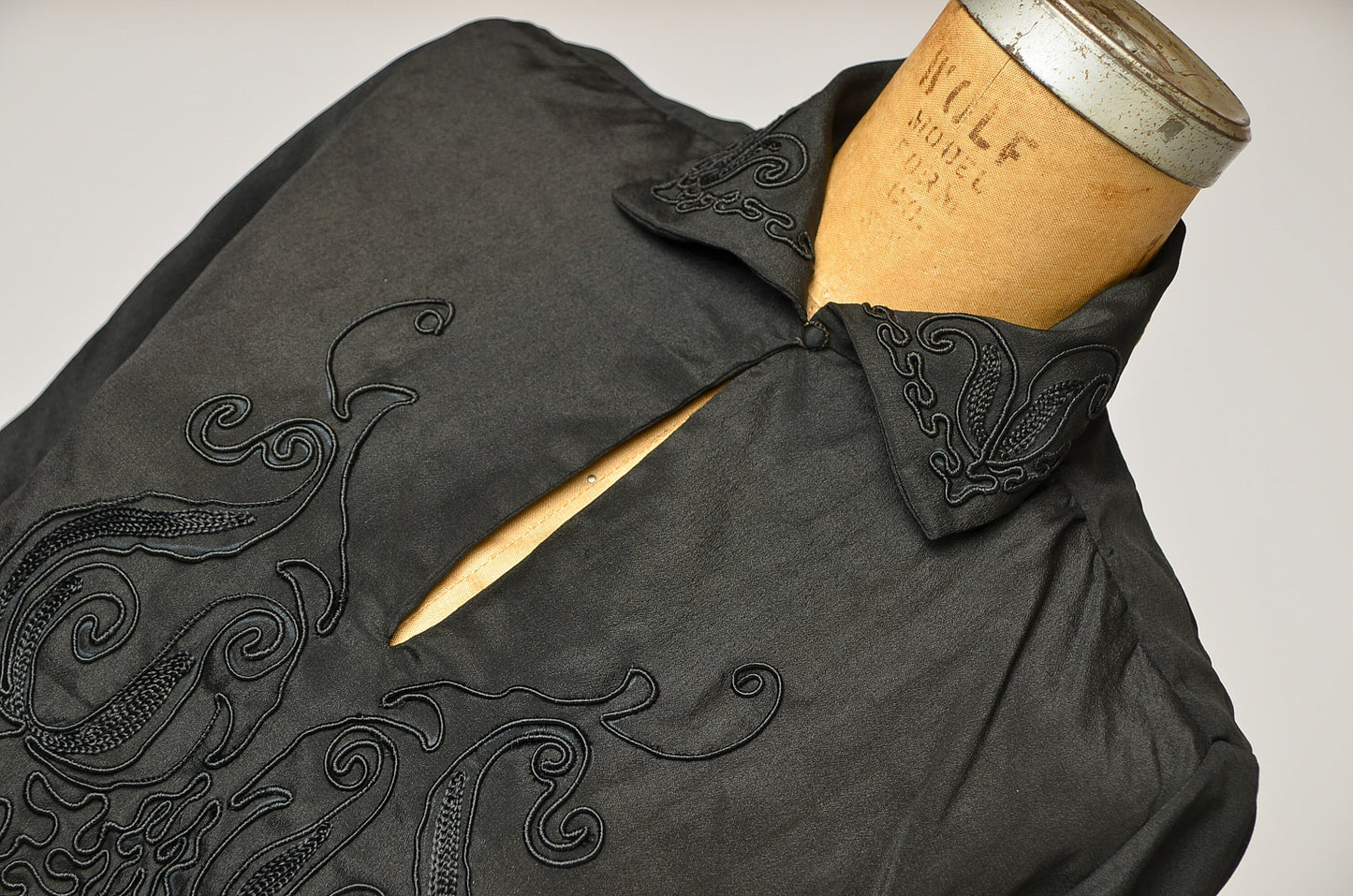 1920s Art Deco Blouse Black Silk Long Sleeve Formal Shirt