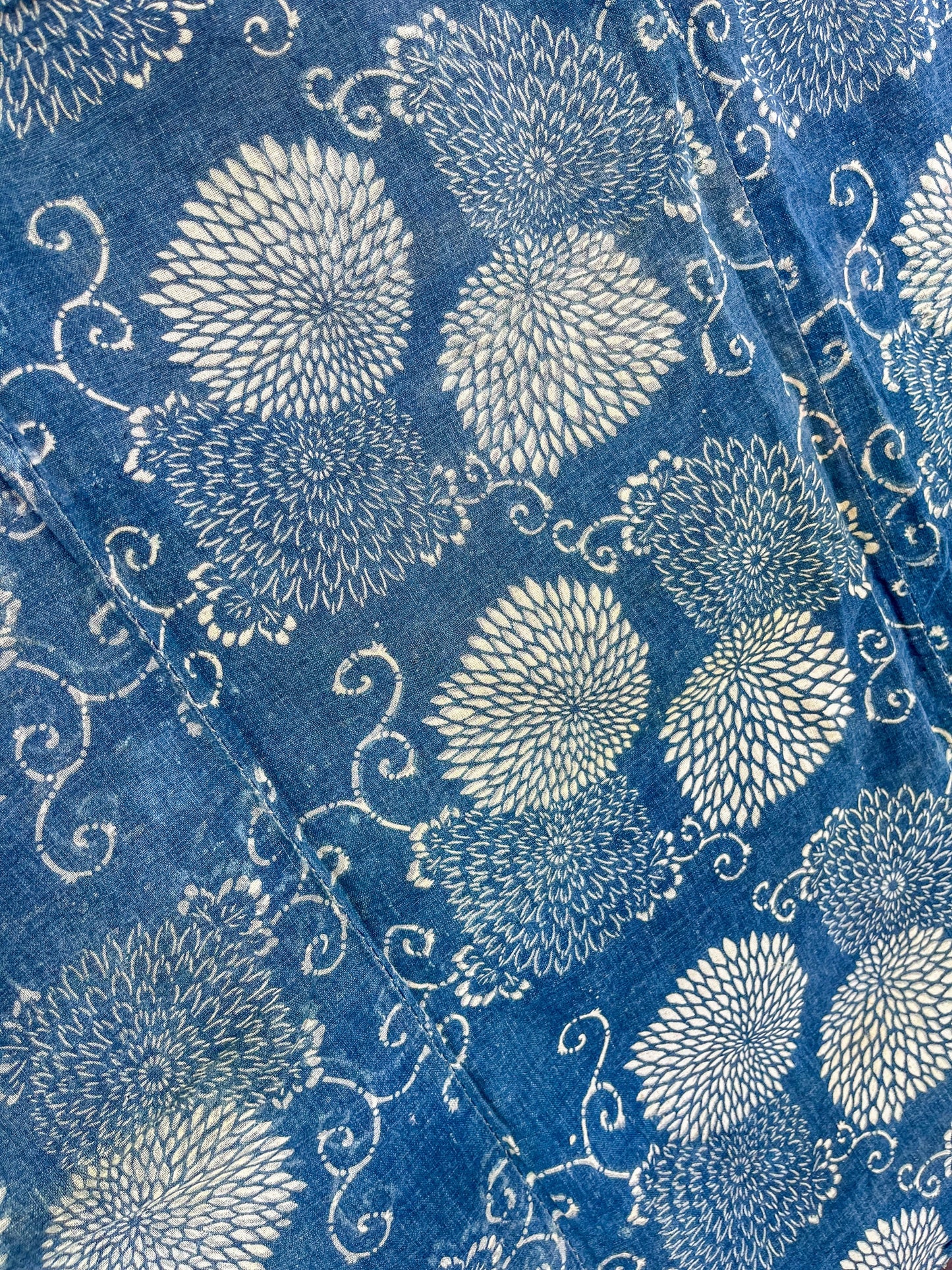 Antique Japanese Indigo Chrysanthemum Pattern Boro Hand Dyed Textile 58 x 52