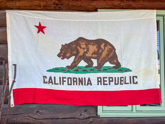 1940s Cotton California Republic State Bear Flag Cloth Banner 6' x 4'