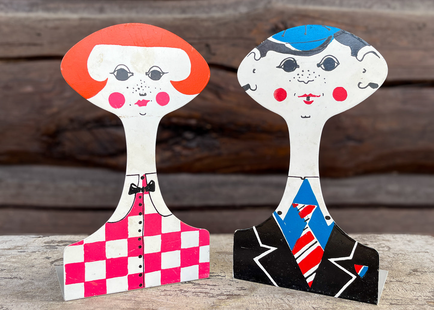 1960s Pop Art Style Mod Sir and Misses Painted Metal Bookends