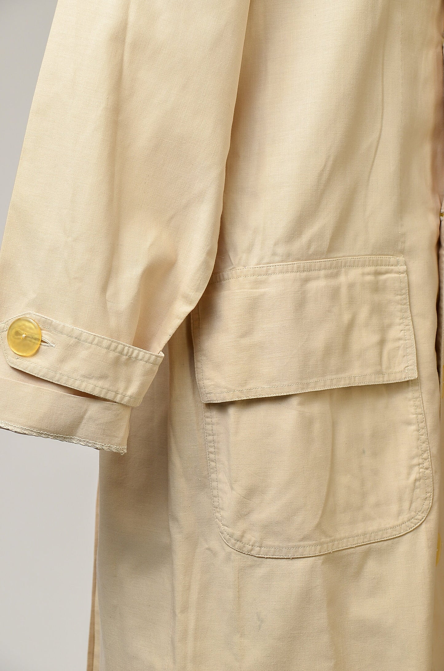 1920s Linen Coat Full Length Ivory Cotton Workwear Jacket