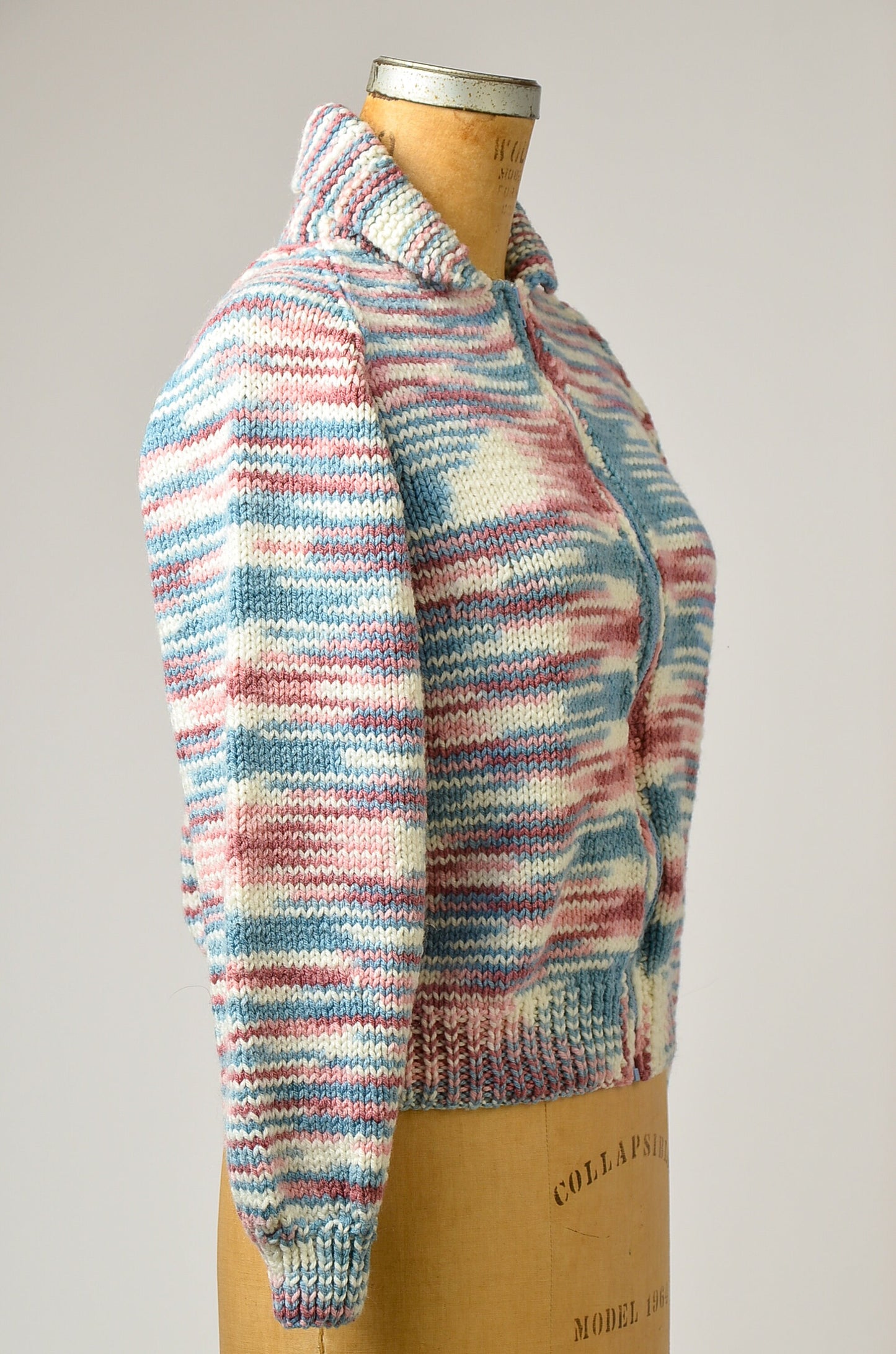 1970s Space Dye Sweater Pink and Grey Bomber Style Knit