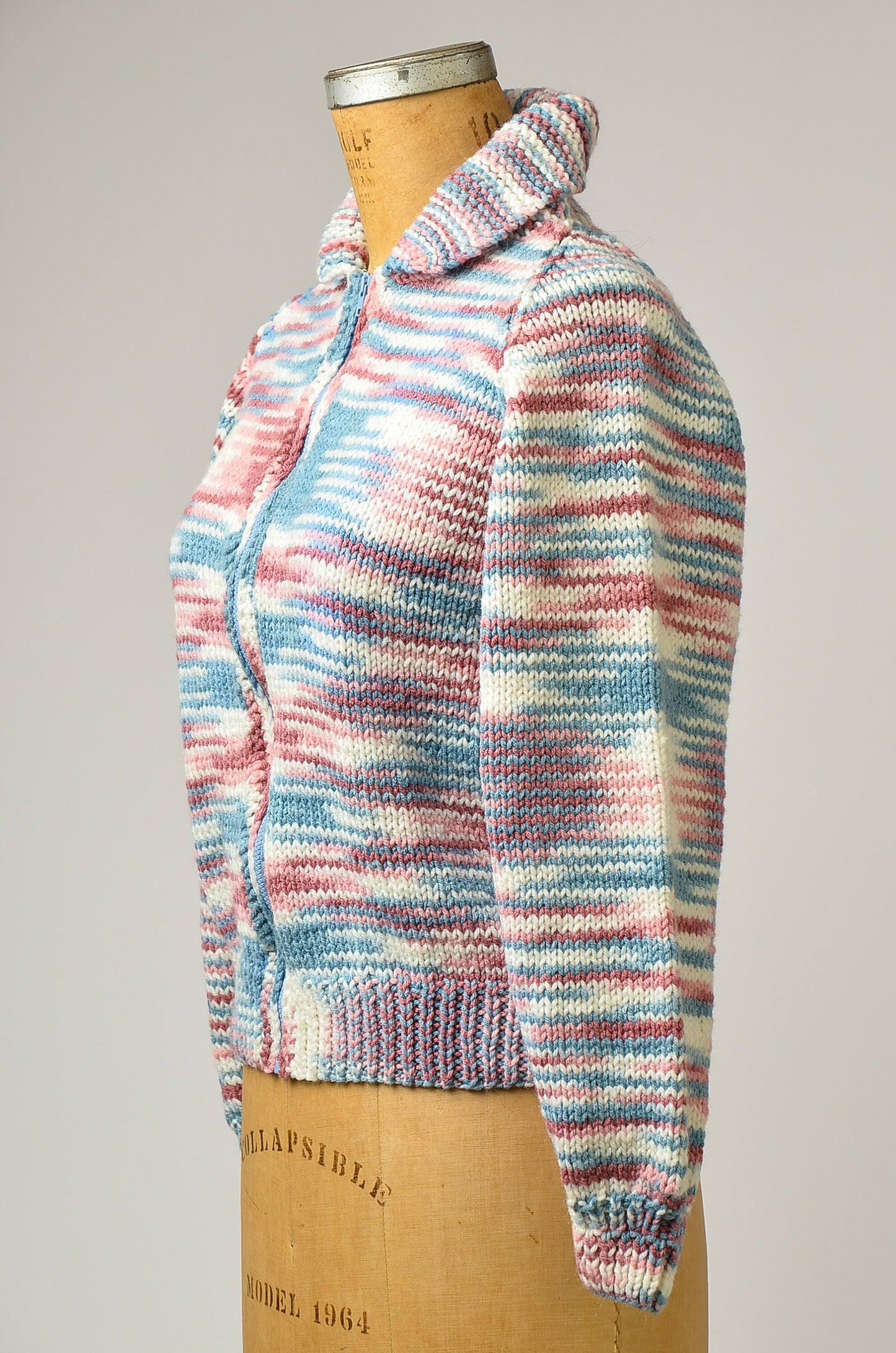 1970s Space Dye Sweater Pink and Grey Bomber Style Knit