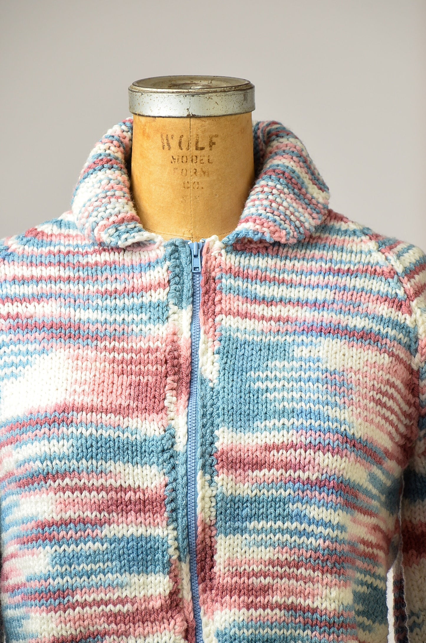 1970s Space Dye Sweater Pink and Grey Bomber Style Knit