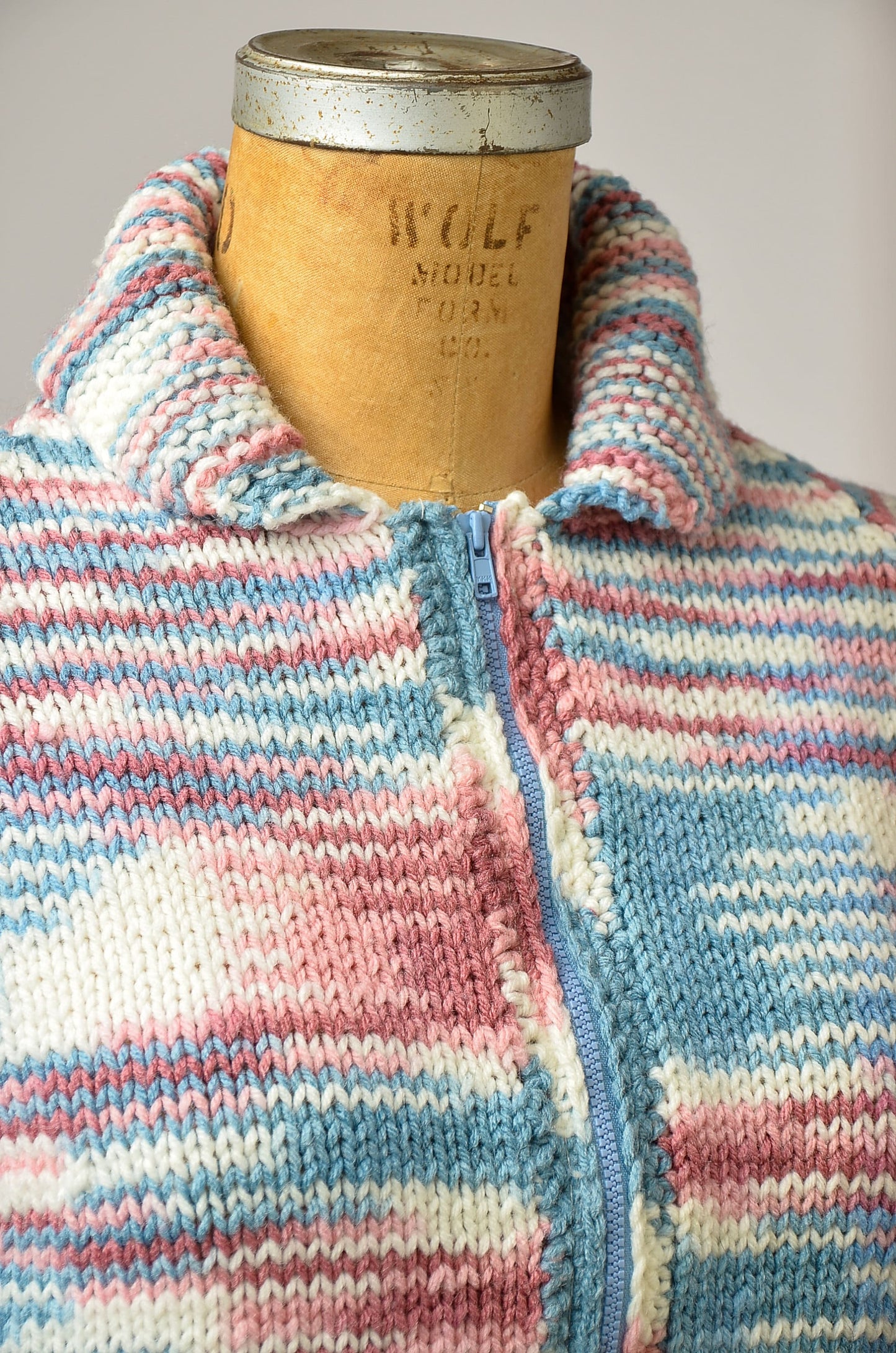 1970s Space Dye Sweater Pink and Grey Bomber Style Knit