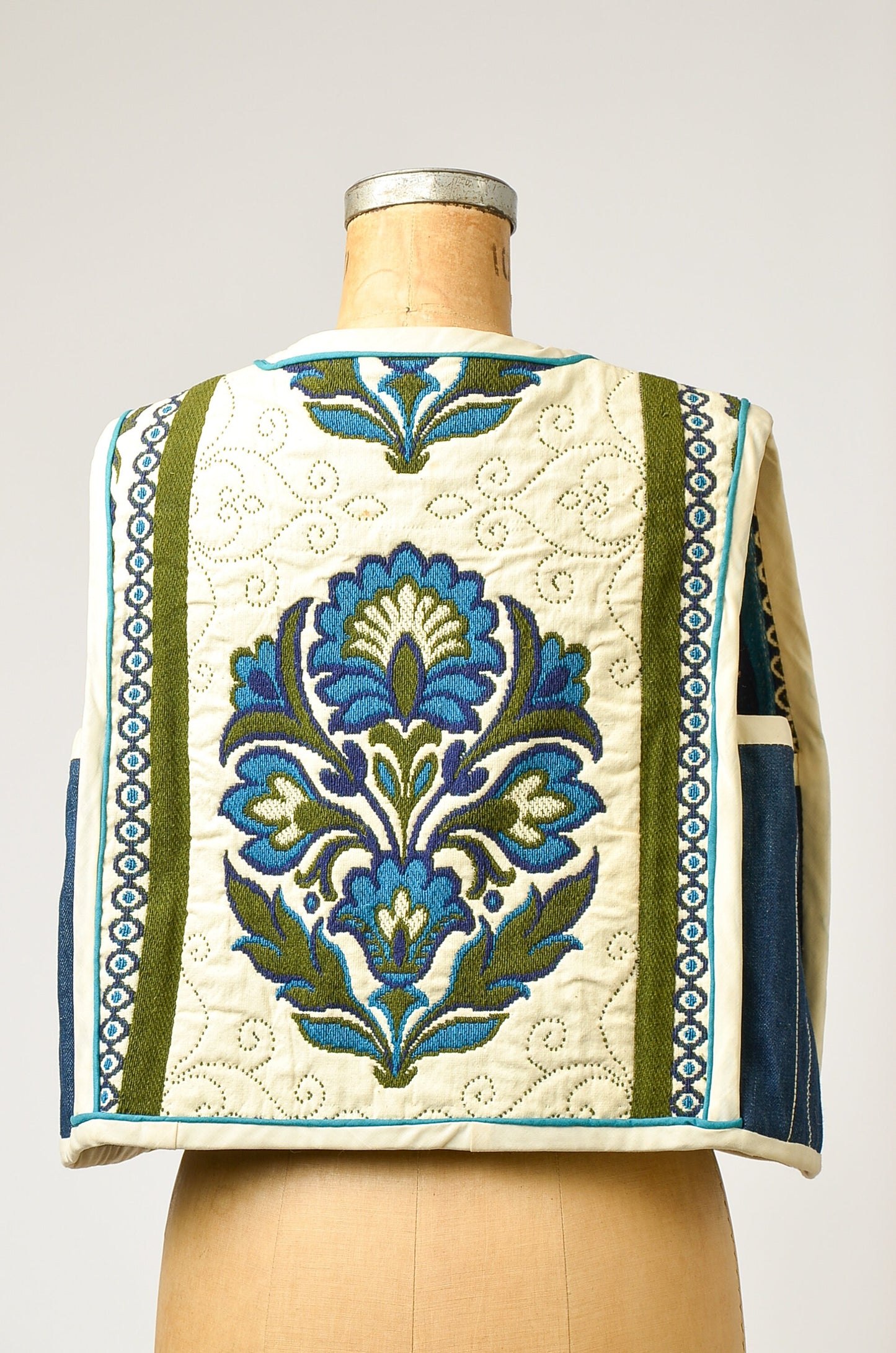 1960s Embroidered Folk Vest Indigo Denim Quilted Bohemian Hippie Vest