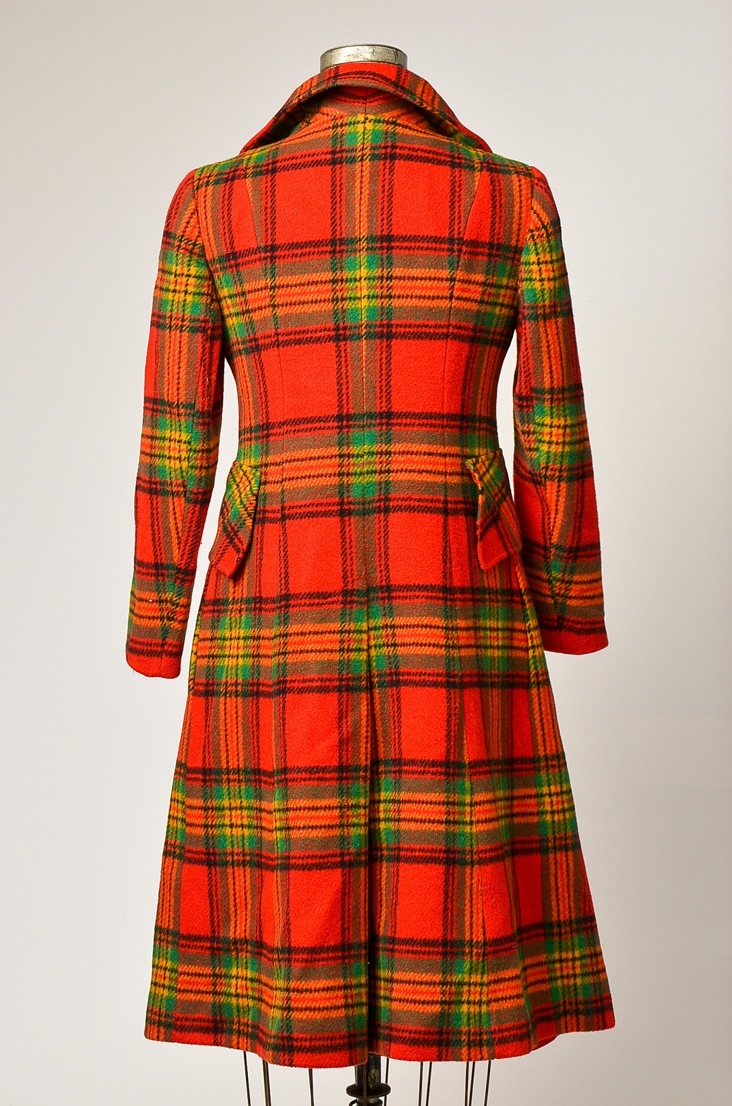 1970s Saks 5th Ave Red Tartan Wool Trench Coat