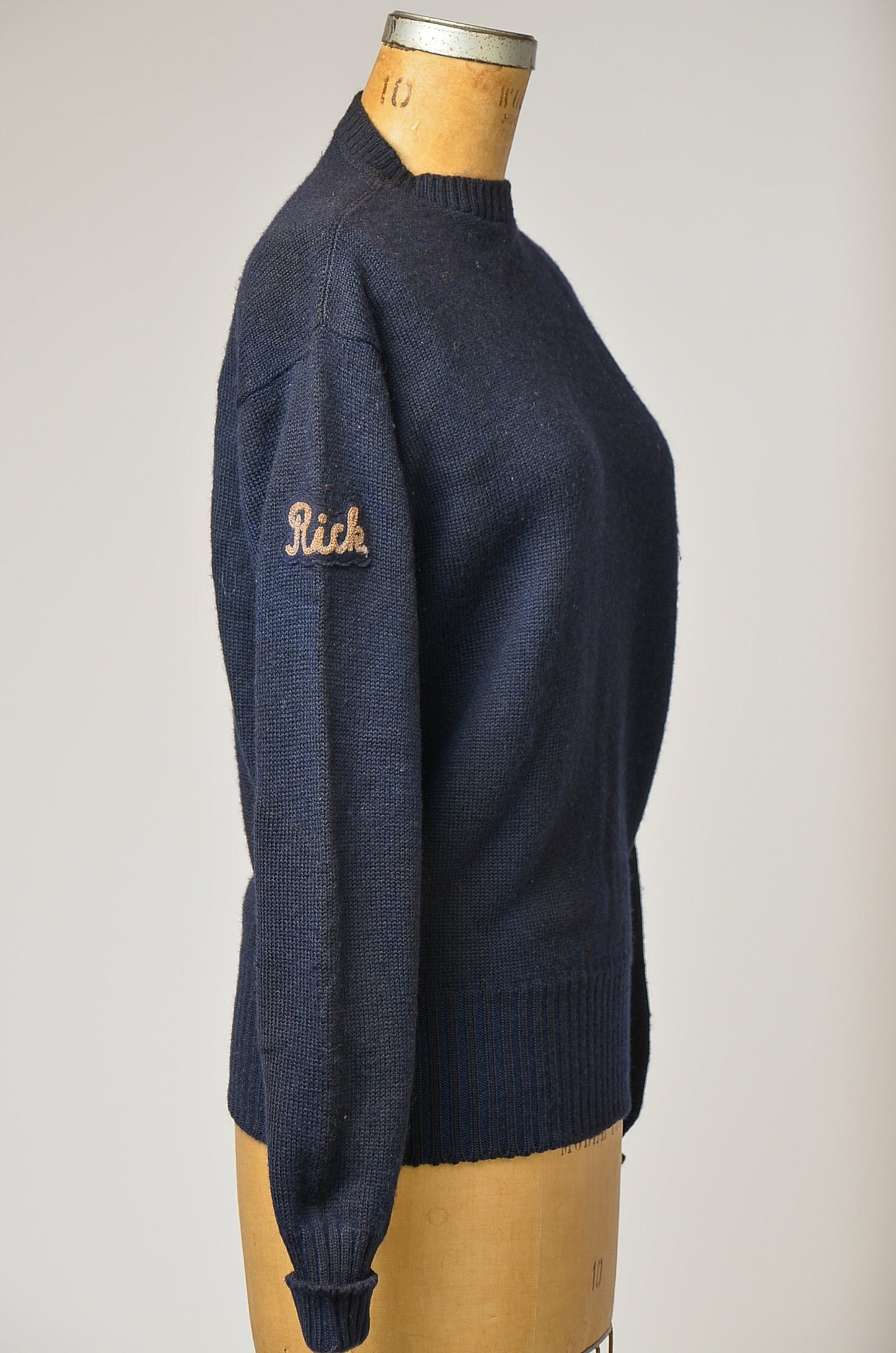 1940s School Sweater Navy Blue Wool Knit Sweater Lasley Knitting Co