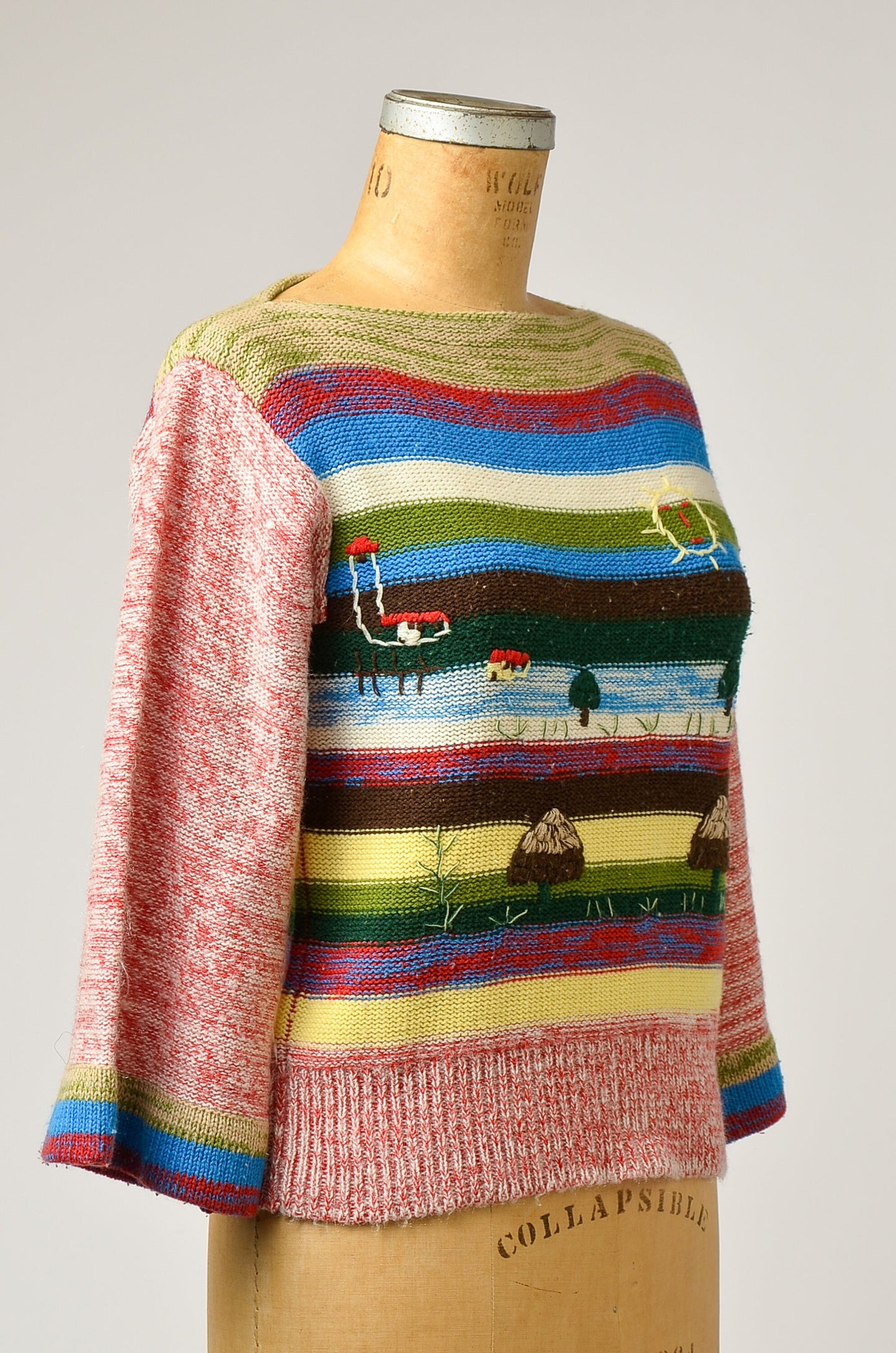 1970s Novelty Sweater Mushroom Sunshine Picture Knit Bell Sleeve Hippie Sweater