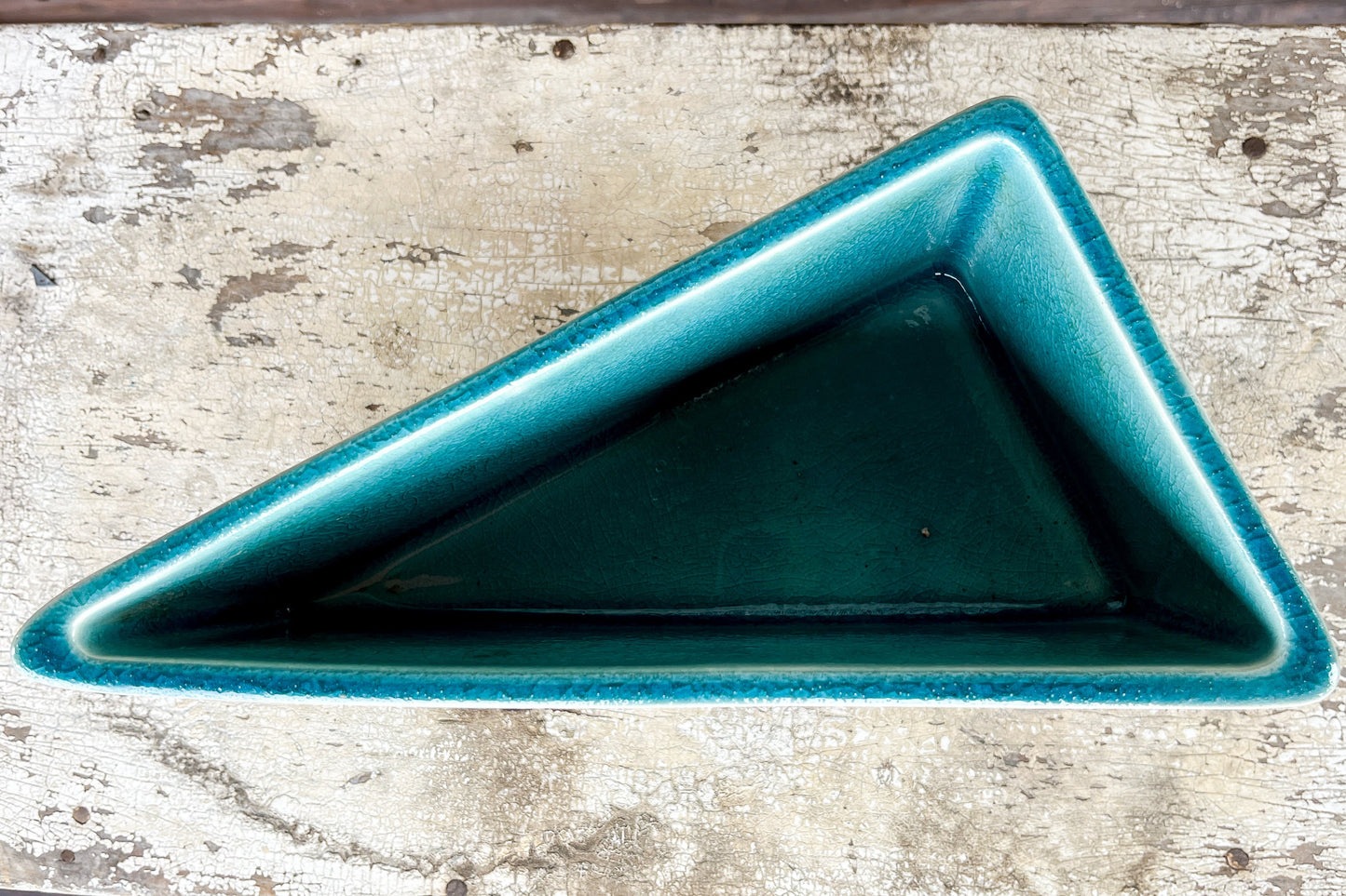 Mid Century Footed Planter Turquoise Ceramic Triangle Bonsai Planter