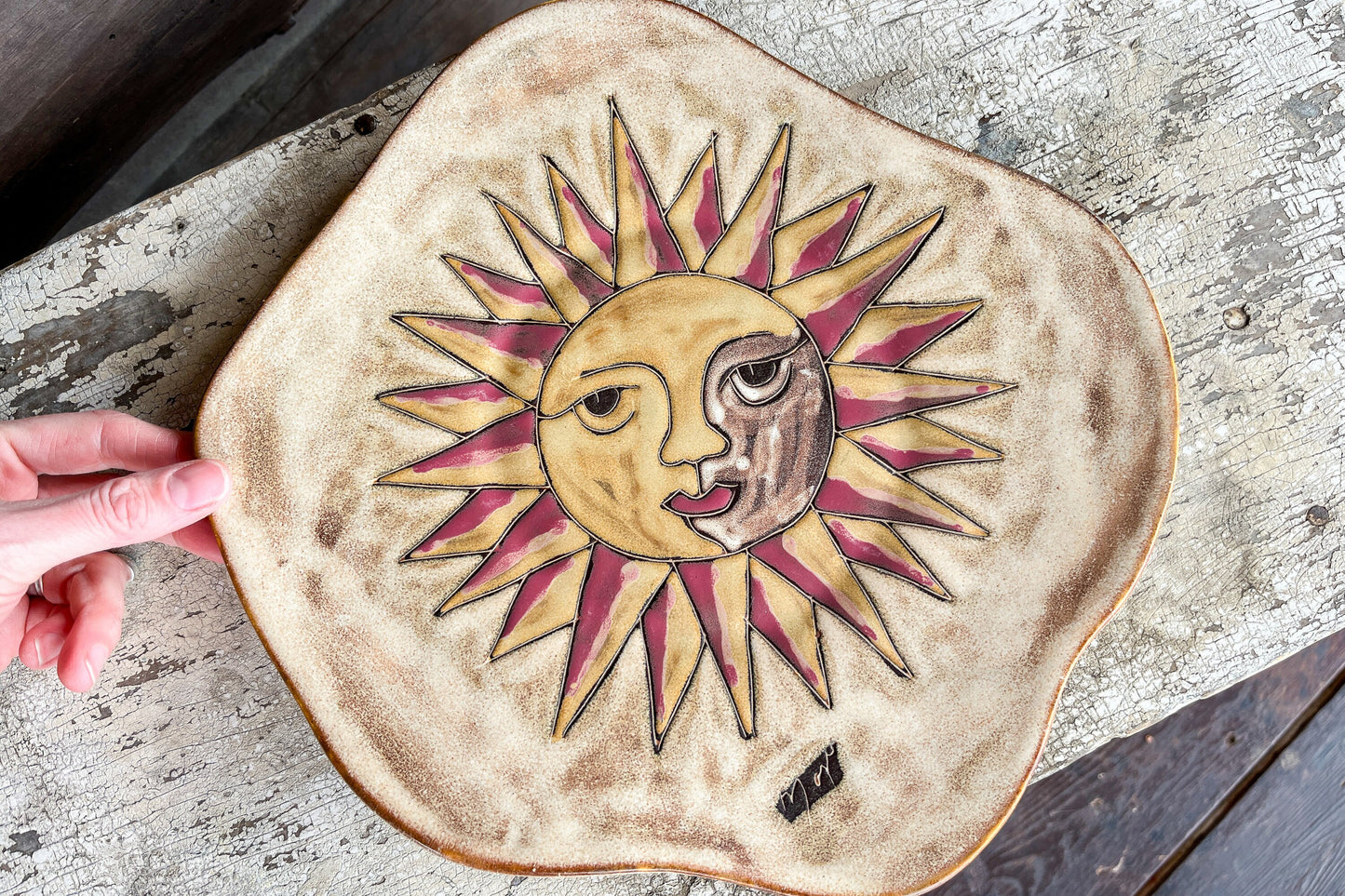 Vintage Stoneware Ceramic Sun Southwest Plate