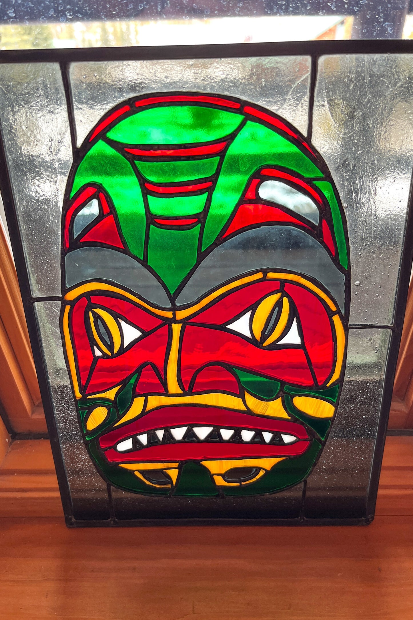 Vintage Stained Glass Native American Totem Pole Character Window Hanging