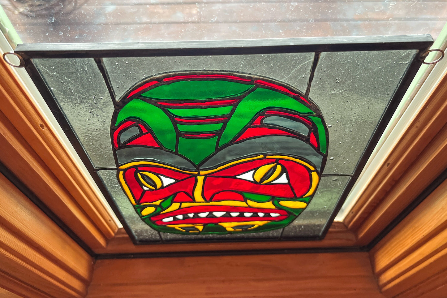 Vintage Stained Glass Native American Totem Pole Character Window Hanging