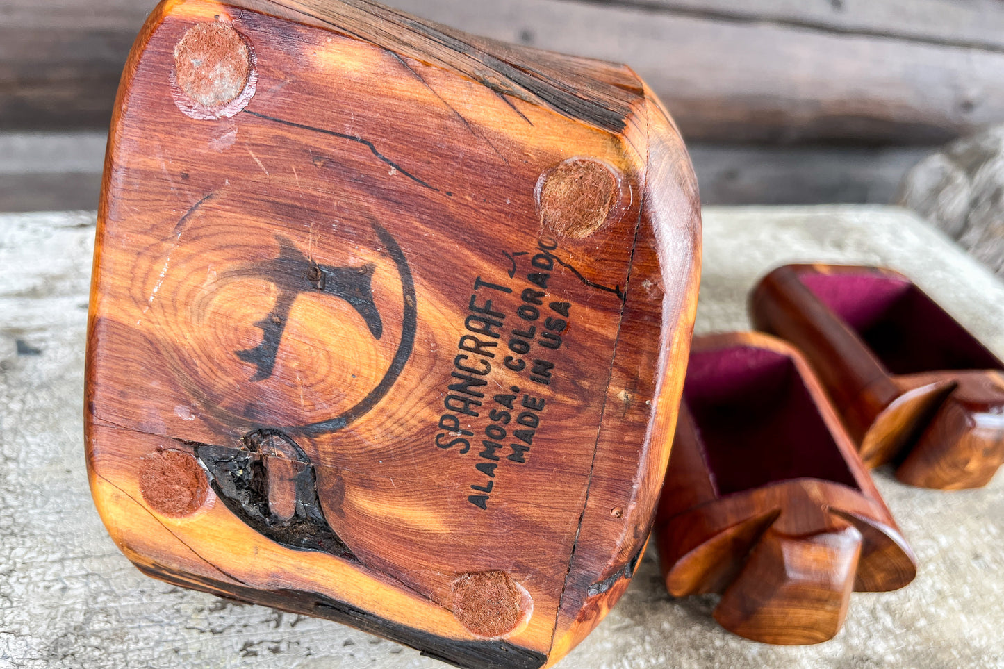 1970s Spancraft Carved Wood Jewelry Trinket Box