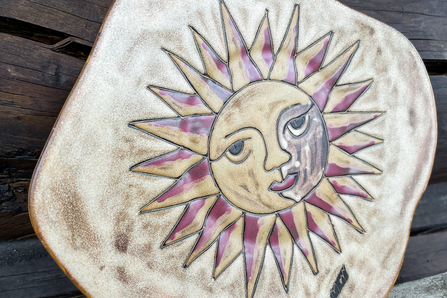 Vintage Stoneware Ceramic Sun Southwest Plate