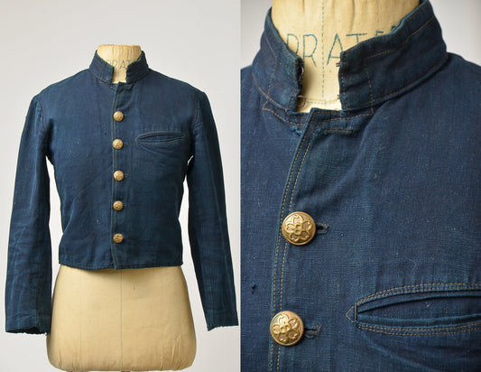 1940s Japanese Indigo School Uniform Crop Jacket