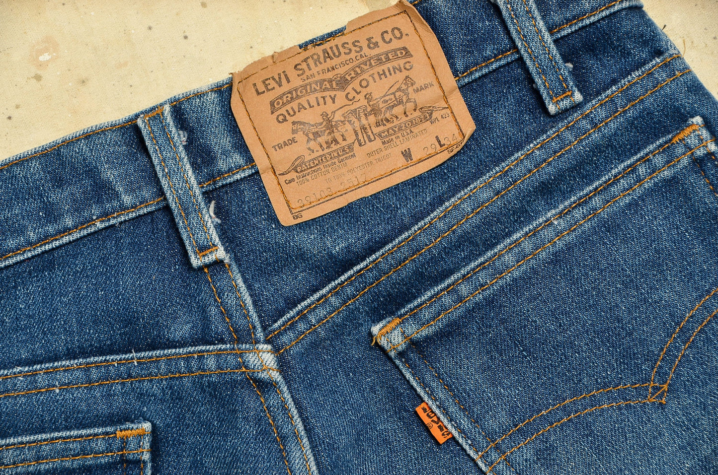 1970s Levis 517 Flannel Lined Indigo Denim Orange Tag Bootcut Jeans 29 x 30