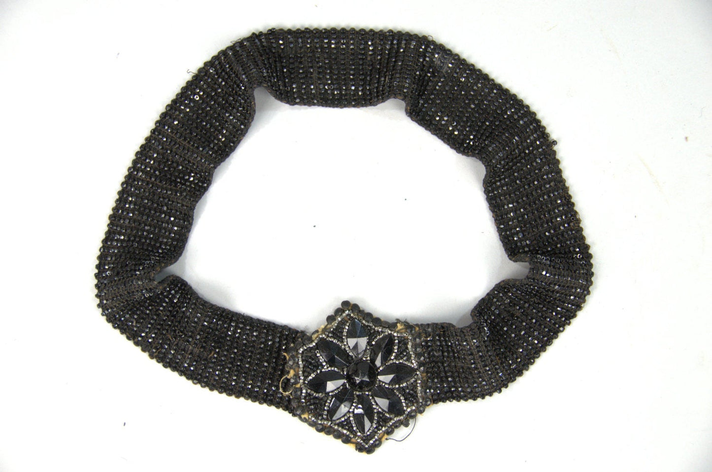 Victorian Mourning Belt Jet Glass Black Beaded Waist Belt