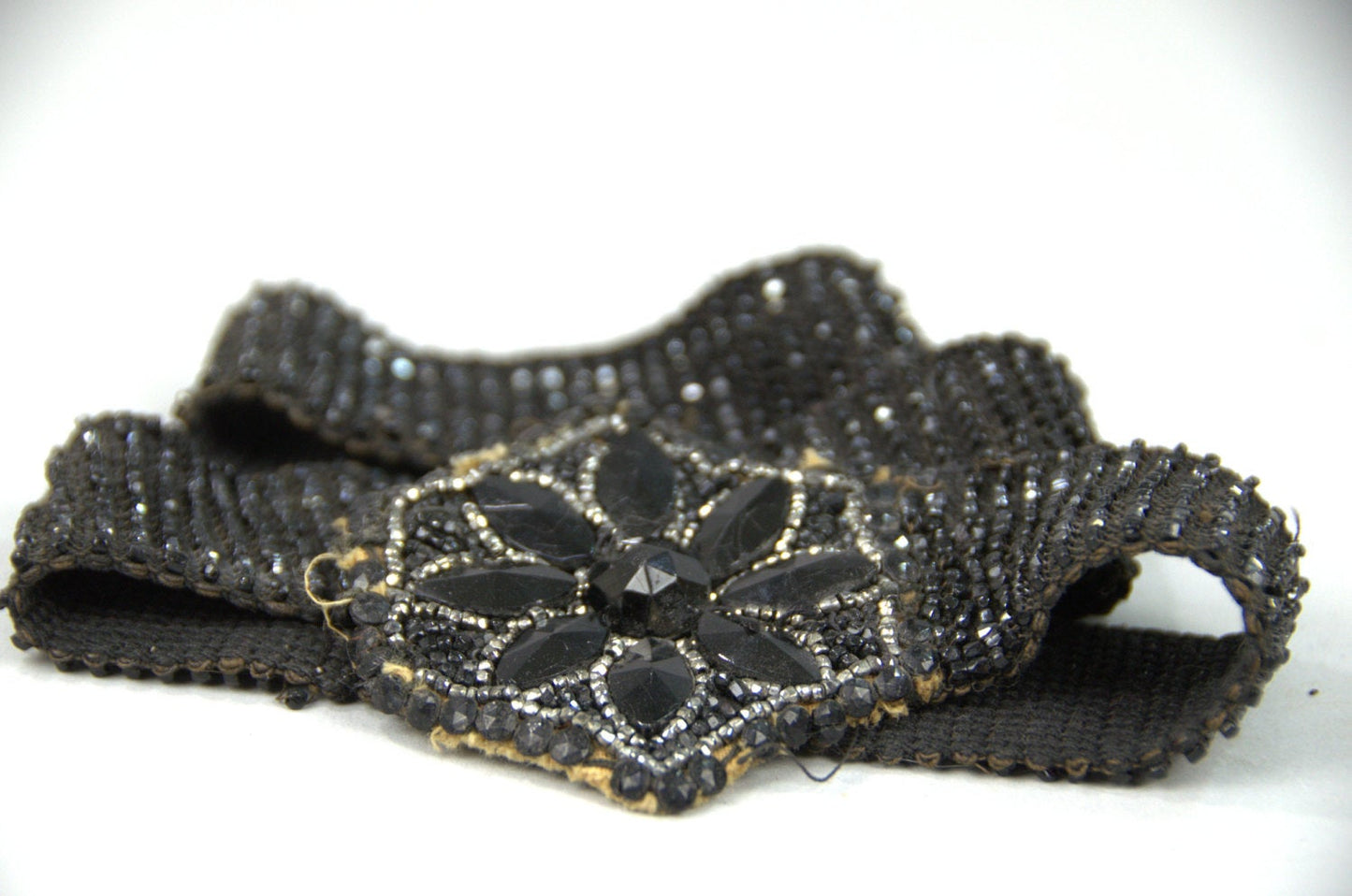 Victorian Mourning Belt Jet Glass Black Beaded Waist Belt