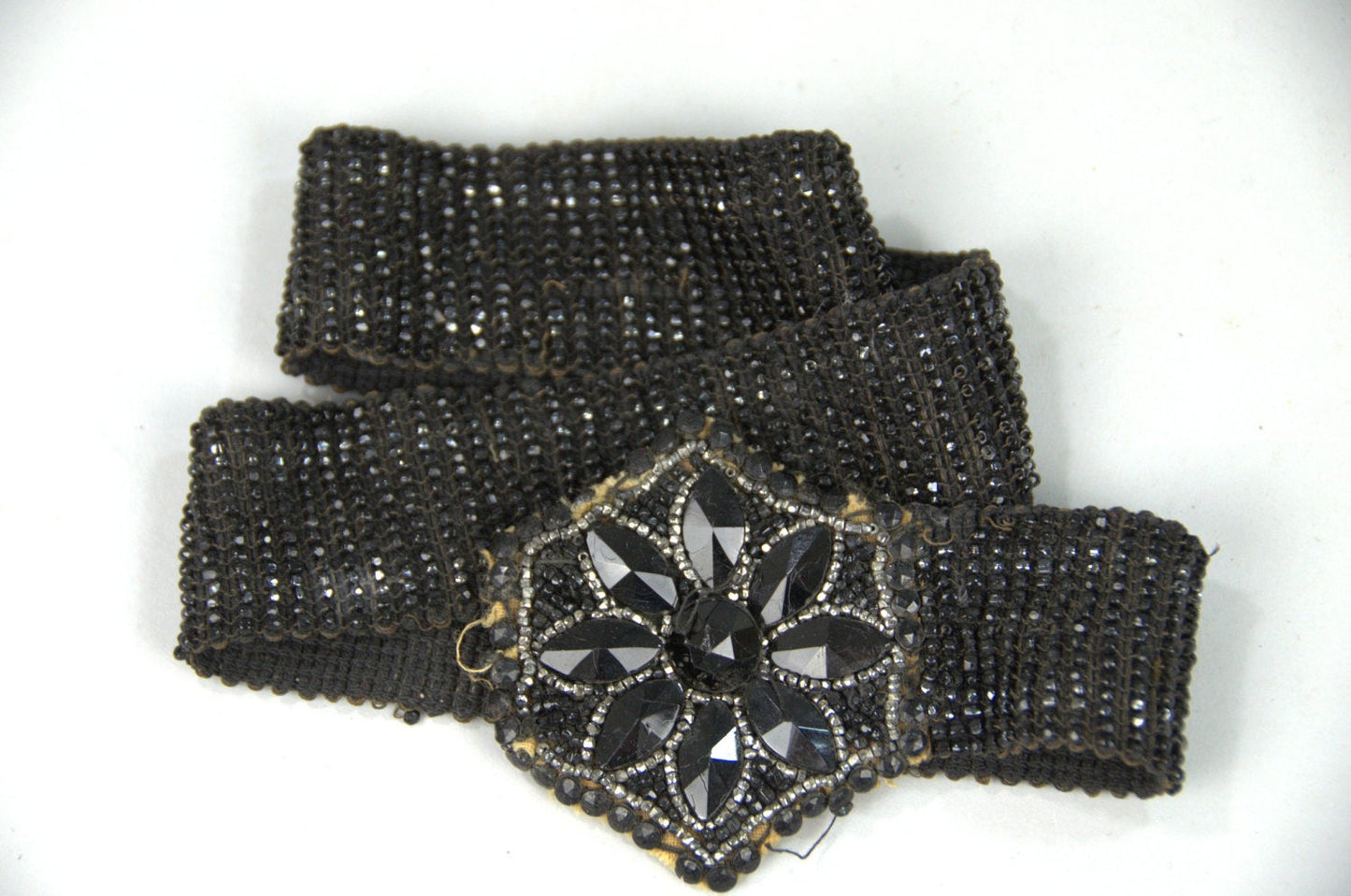 Victorian Mourning Belt Jet Glass Black Beaded Waist Belt