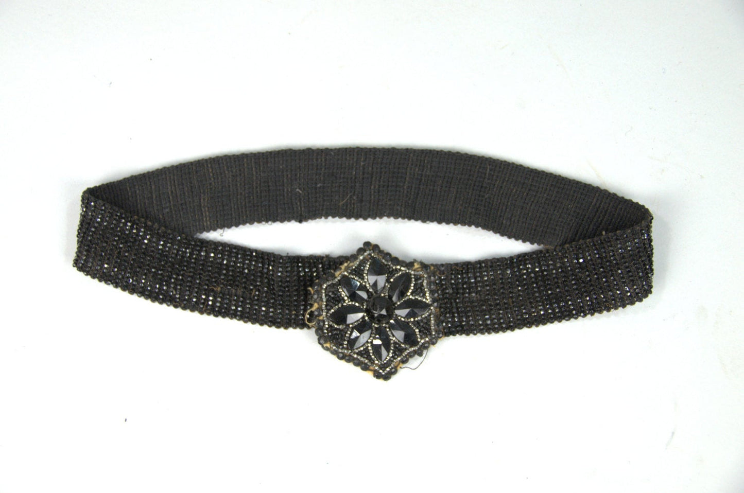 Victorian Mourning Belt Jet Glass Black Beaded Waist Belt