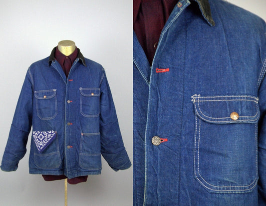 1960s Big Mac Barn Coat Sanforized Blanket Lined Union Made Chore Barn Dark Denim Jacket